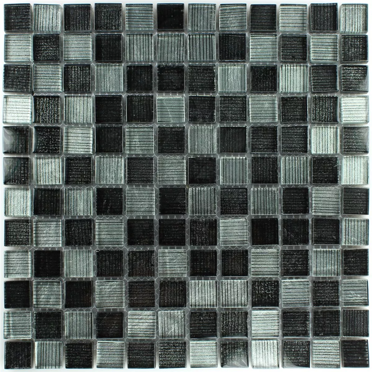 Mosaikfliesen Glas String Schwarz Grau Gestreift