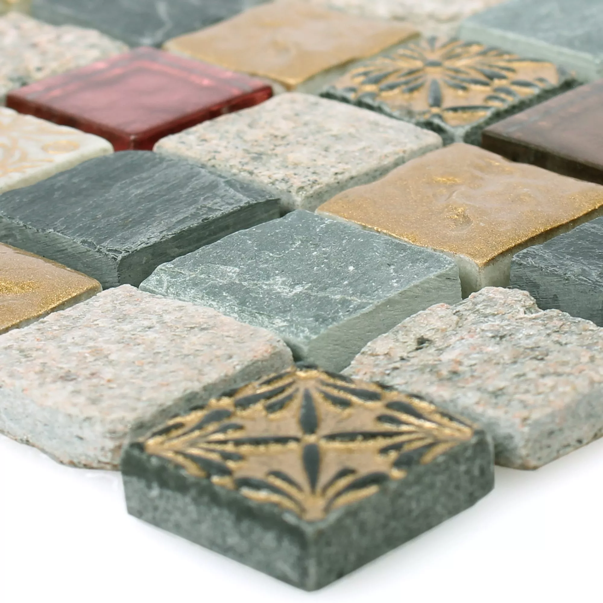 Mosaik Glas Natursten Mix Sulluna Guld Grå Mosaik Glas Natursten Mix Sulluna Guld Grå