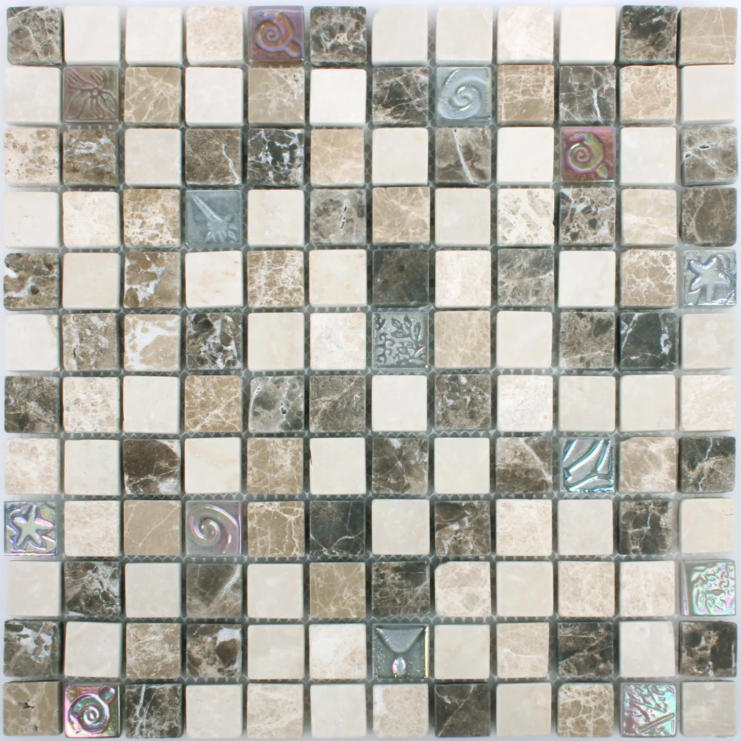 Mosaikfliesen Relief Marmor Java Glas Mix Beige