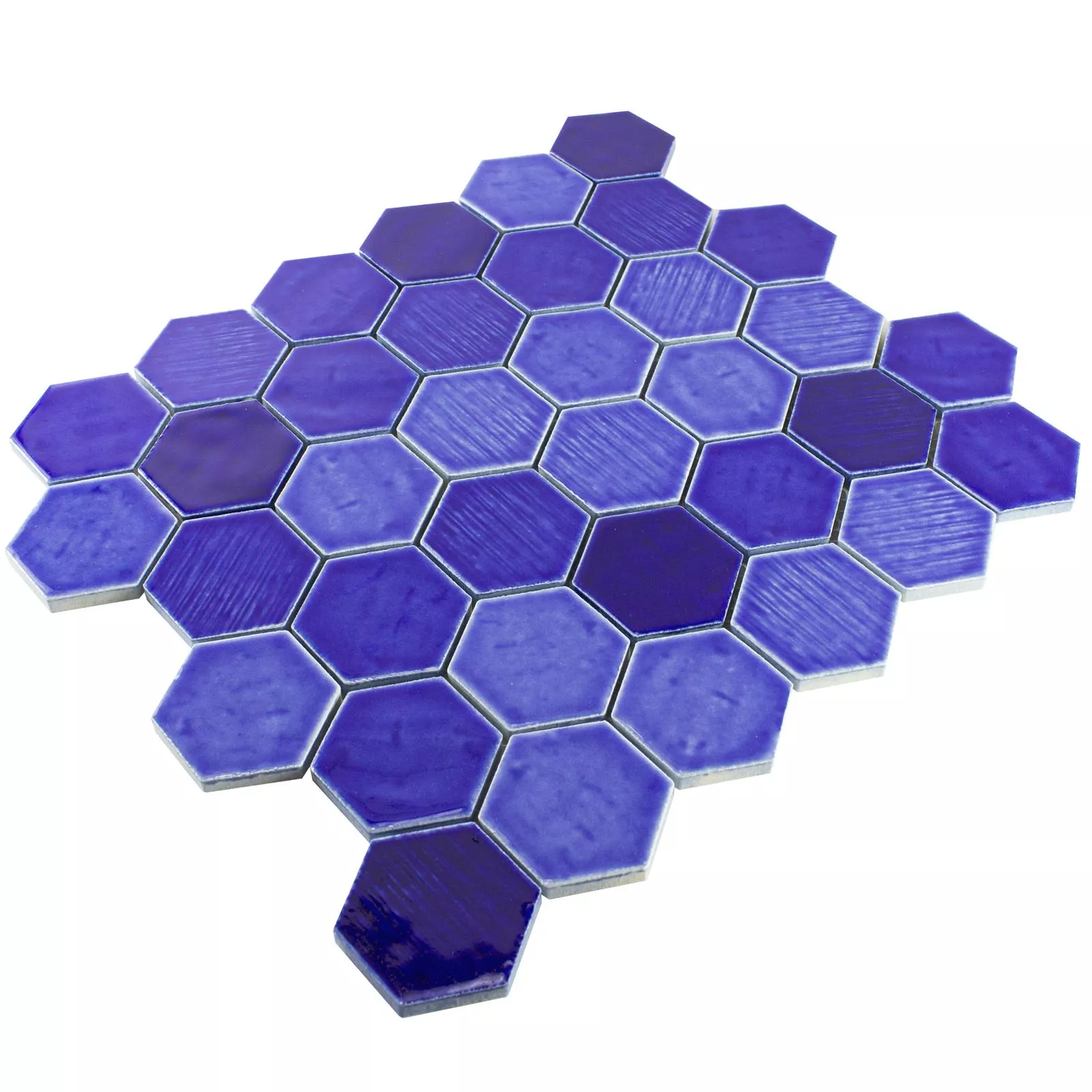 Muster von Keramik Mosaikfliese Roseburg Hexagon Glänzend Blau