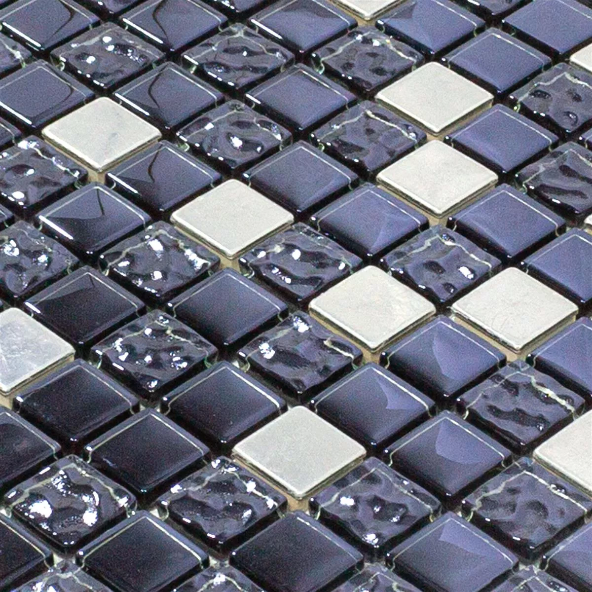 Mosaikfliesen Glas Edelstahl Blackriver Schwarz Silber Mix