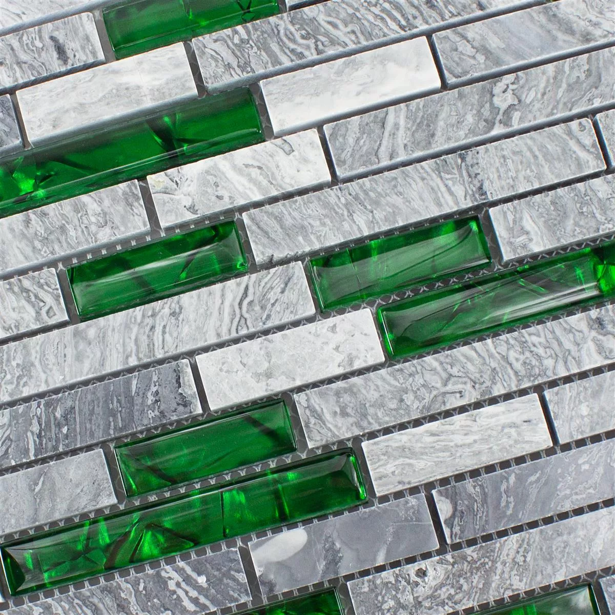 Glas Naturstein Mosaik Fliesen Sinop Grau Grün Brick