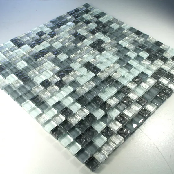 Glasmosaik Fliesen 15x15x8mm Silber Grau