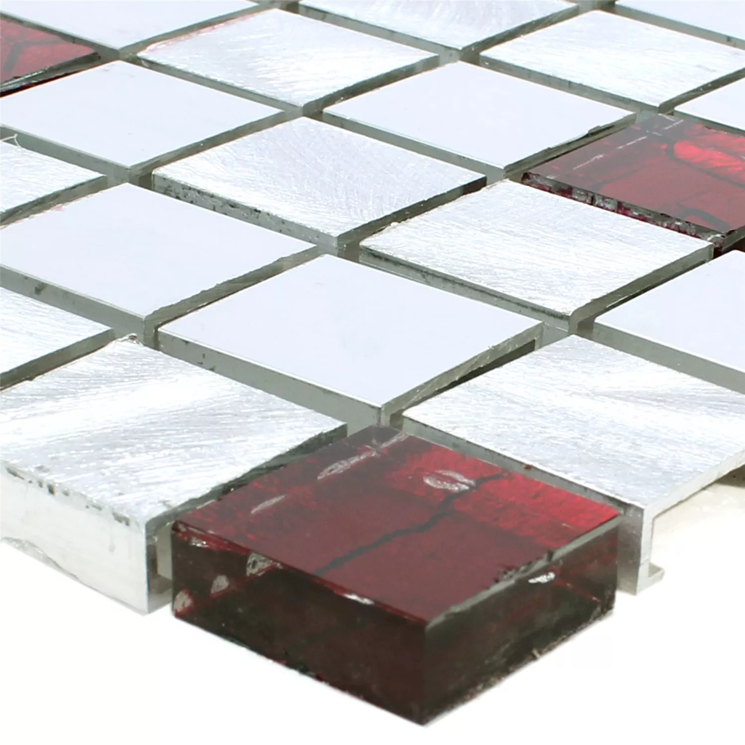 Mosaikfliesen Aluminium Glas Maira Silber Rot