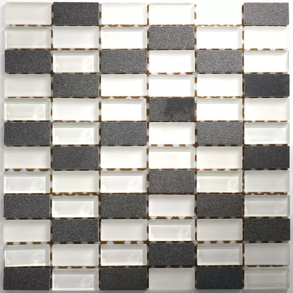 Mosaikfliesen Glas Marmor 23x48x8mm Weiss Mix