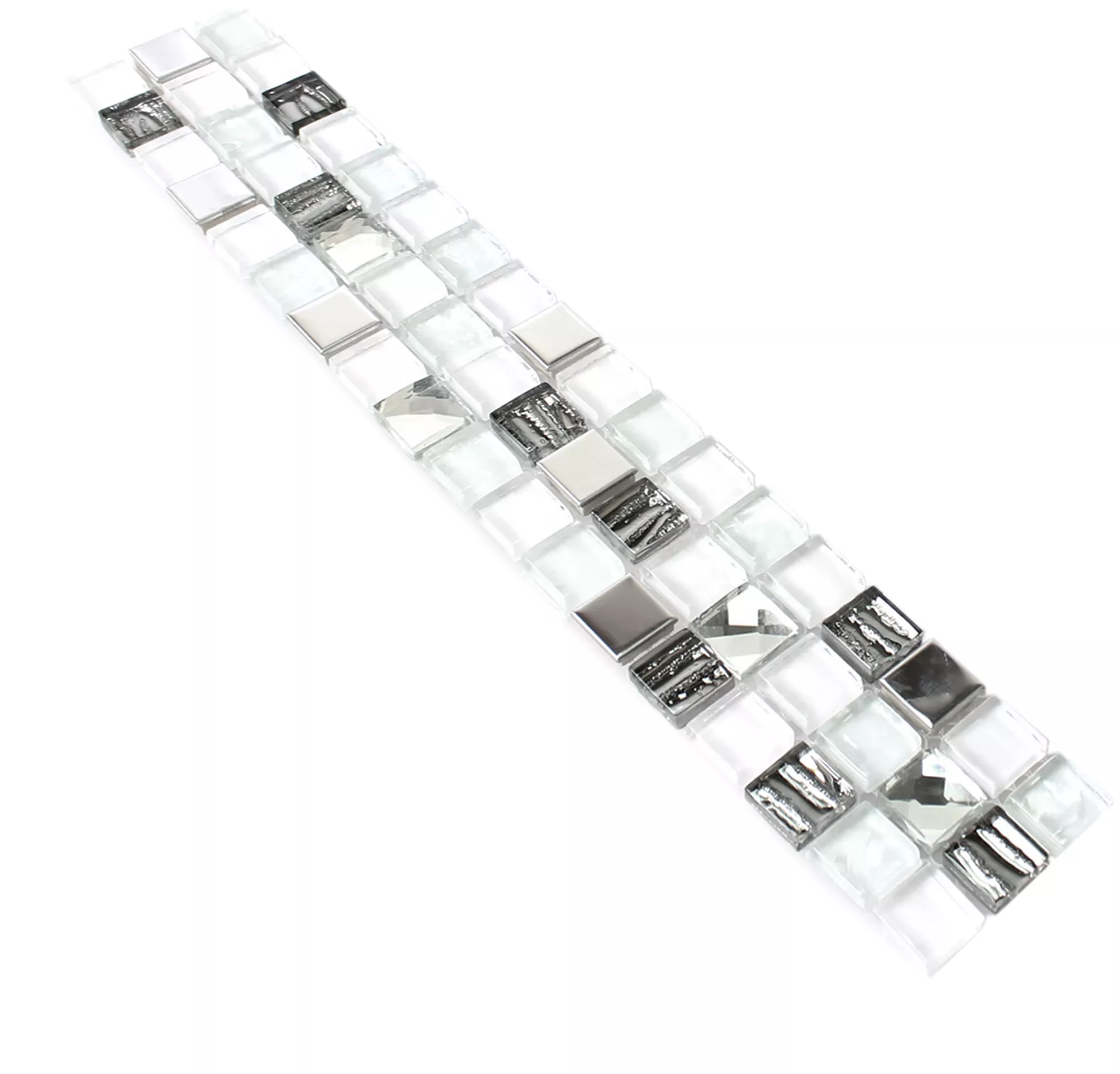 Glas Metall Mosaikbård Fresno Vit Silver Glas Metall Mosaikbård Fresno Vit Silver