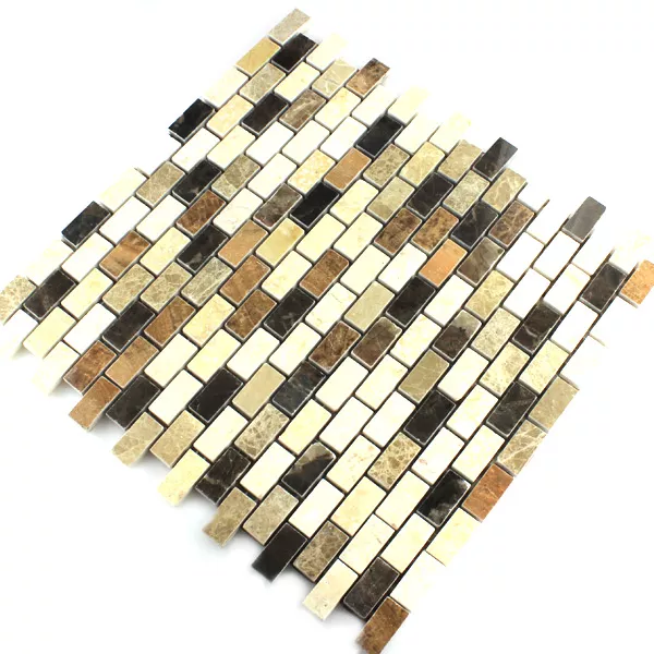 Mosaikfliesen Marmor Braun Beige Poliert 15x30x7mm