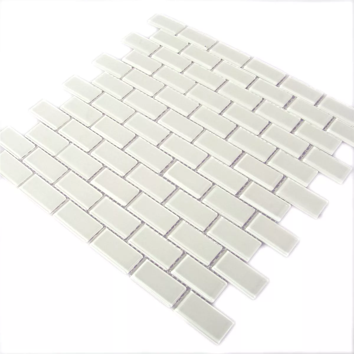 Mosaikfliesen Glas Brick Weiss Glänzend 25x50x4mm