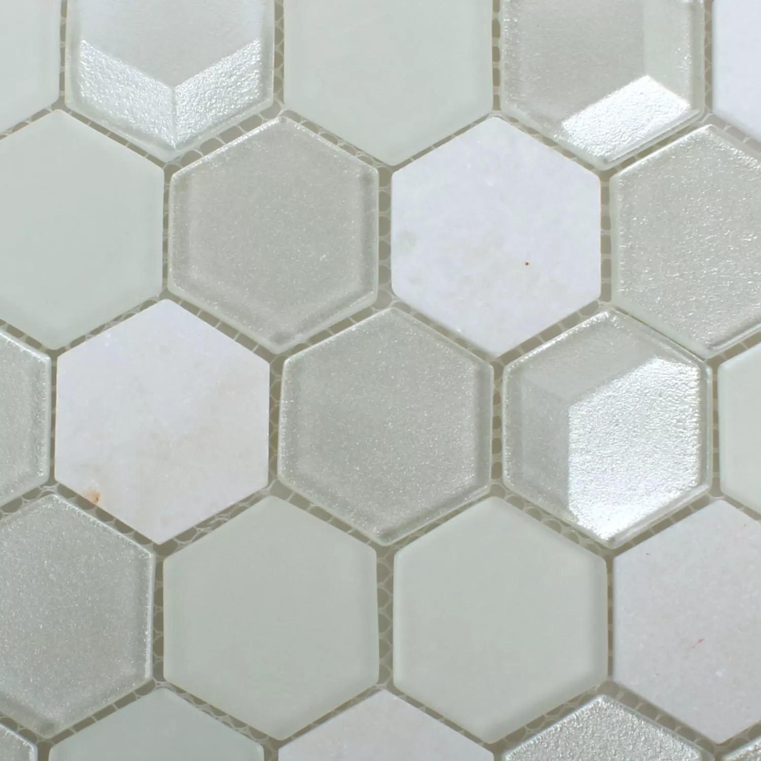 Mosaikfliesen Hexagon Glas Naturstein Iznik Weiss 3D