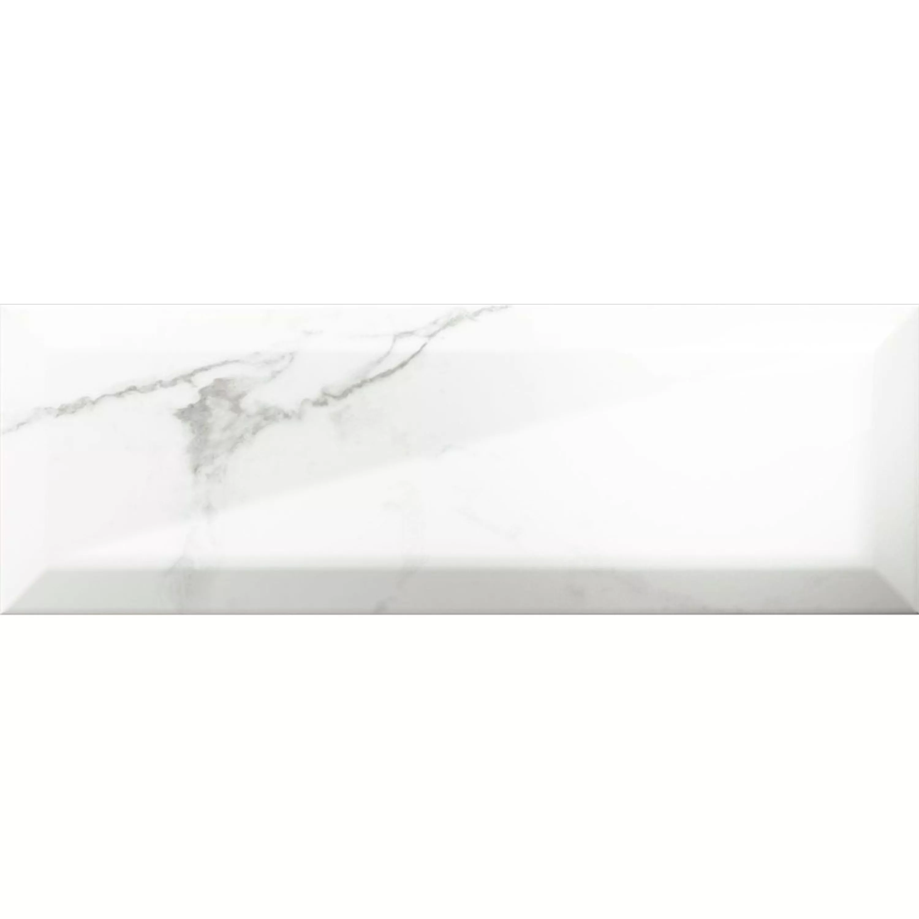 Metro Kakel Girona Marmor Optik Med Fasett Vit Glänsande 10x30cm Metro Kakel Girona Marmor Optik Med Fasett Vit Glänsande 10x30cm