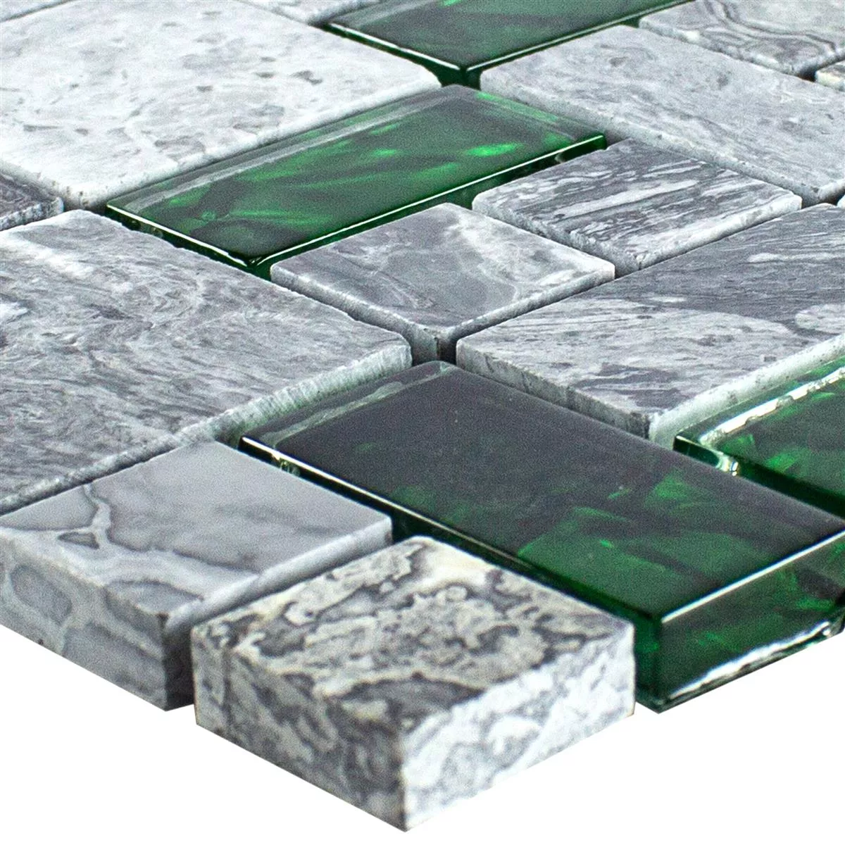 Glas Naturstein Mosaik Fliesen Sinop Grau Grün 2 Mix