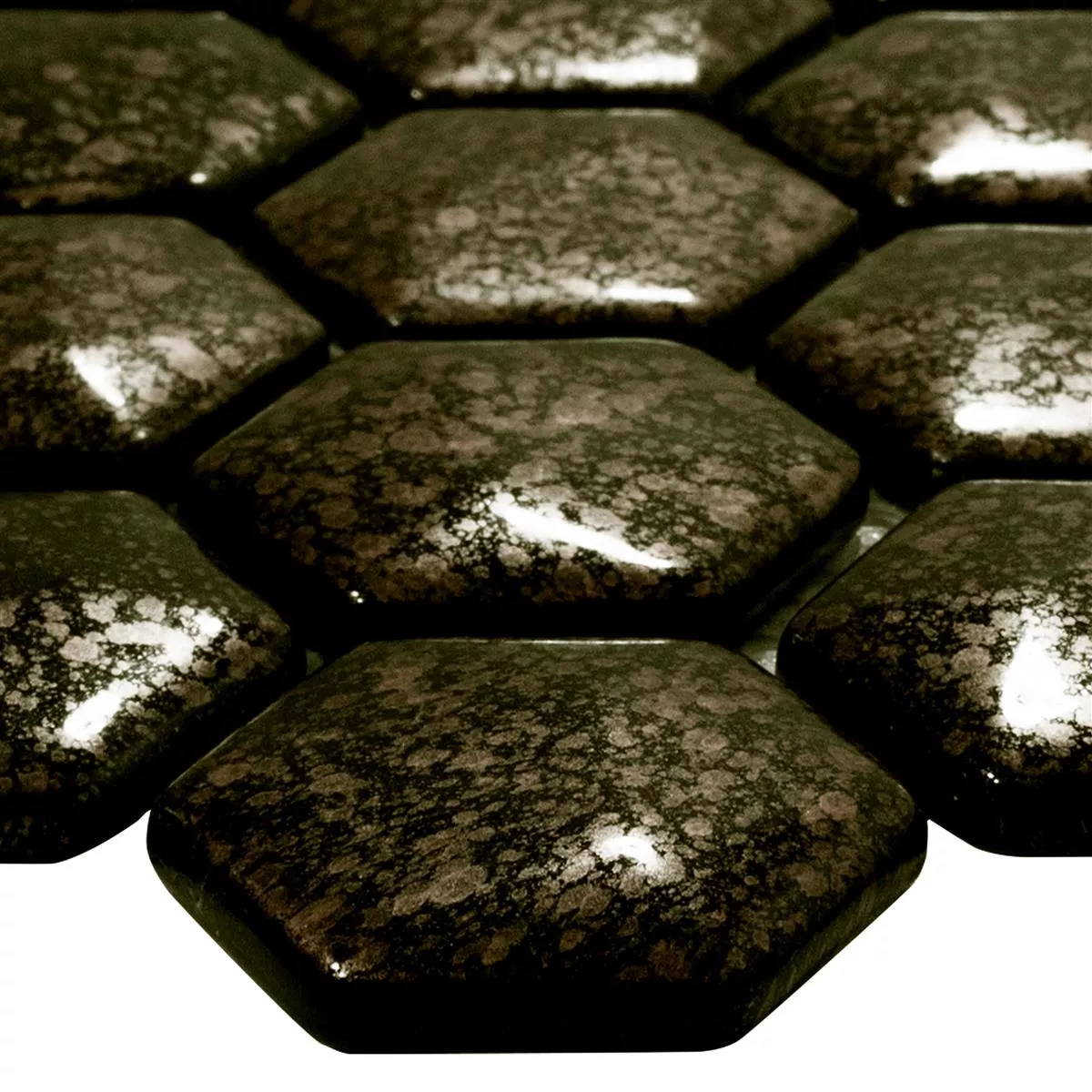 Glasmosaik Plattor Leopard Hexagon 3D Guld Glasmosaik Plattor Leopard Hexagon 3D Guld