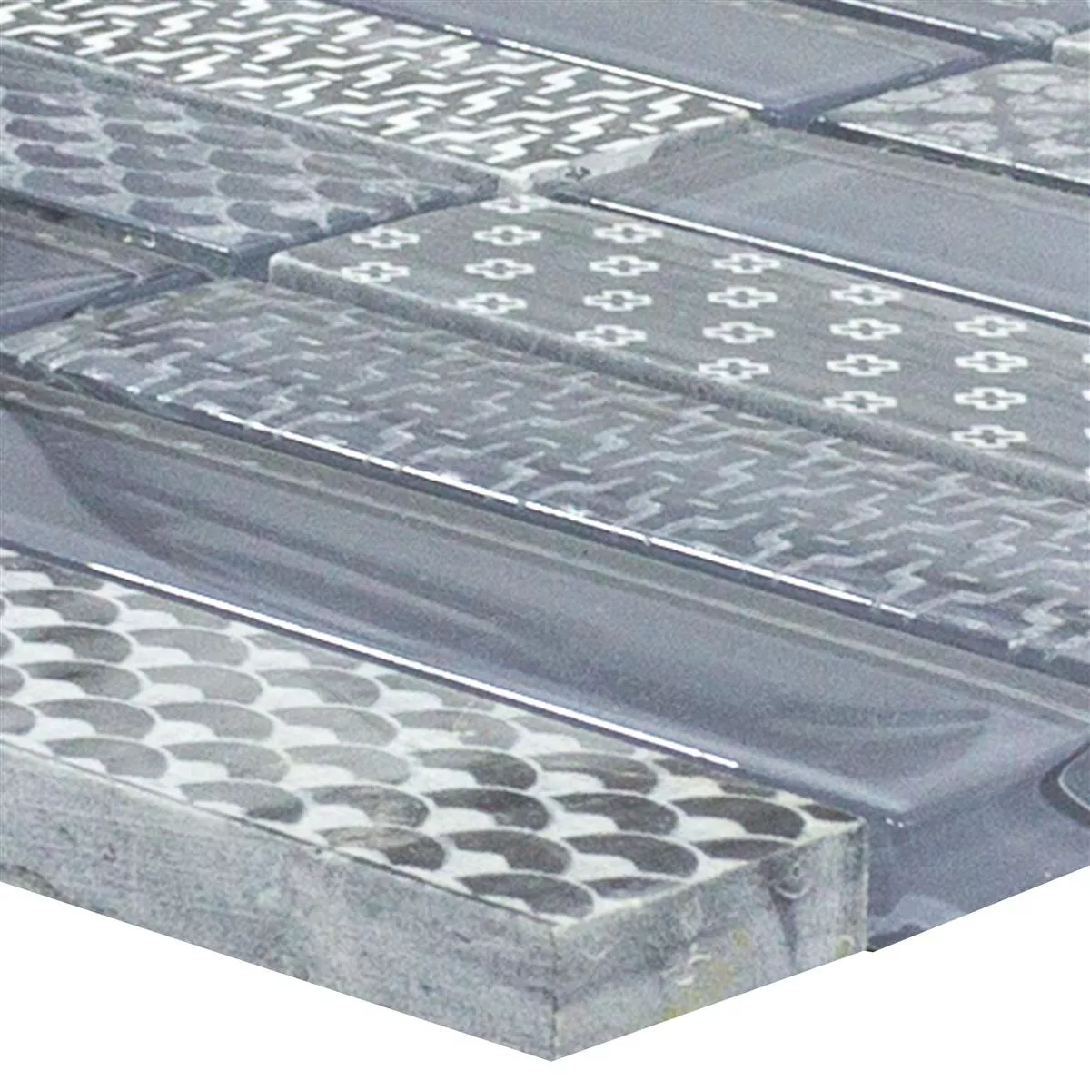 Glas Natursten Mosaik Plattor Celestiana Ornament Brick Grå Mix Glas Natursten Mosaik Plattor Celestiana Ornament Brick Grå Mix