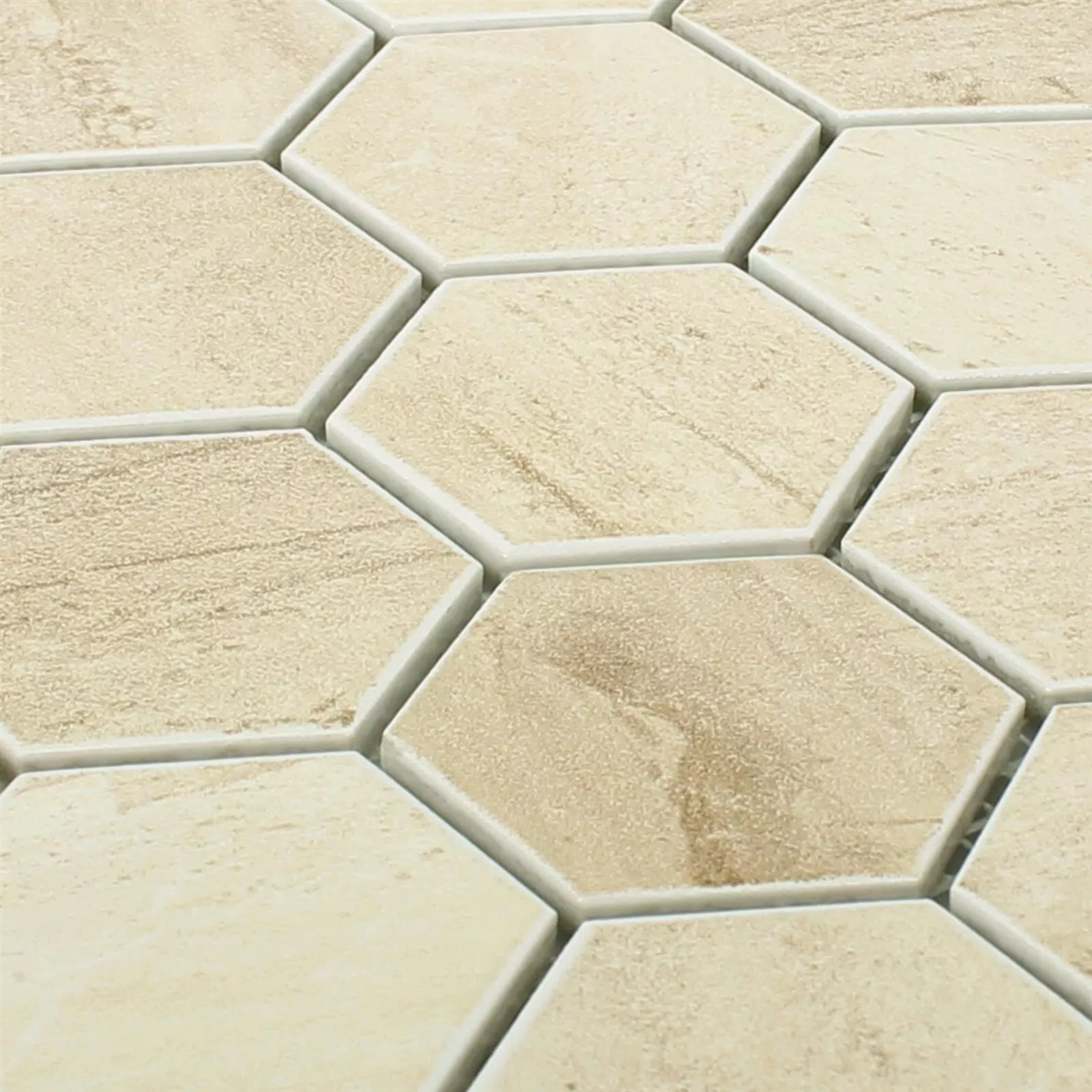 Keramik Betonoptik Mosaikfliesen Shepherd Hexagon Beige