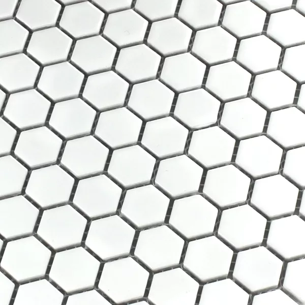 Muster von Mosaikfliesen Keramik Hexagon Weiss Glänzend H23