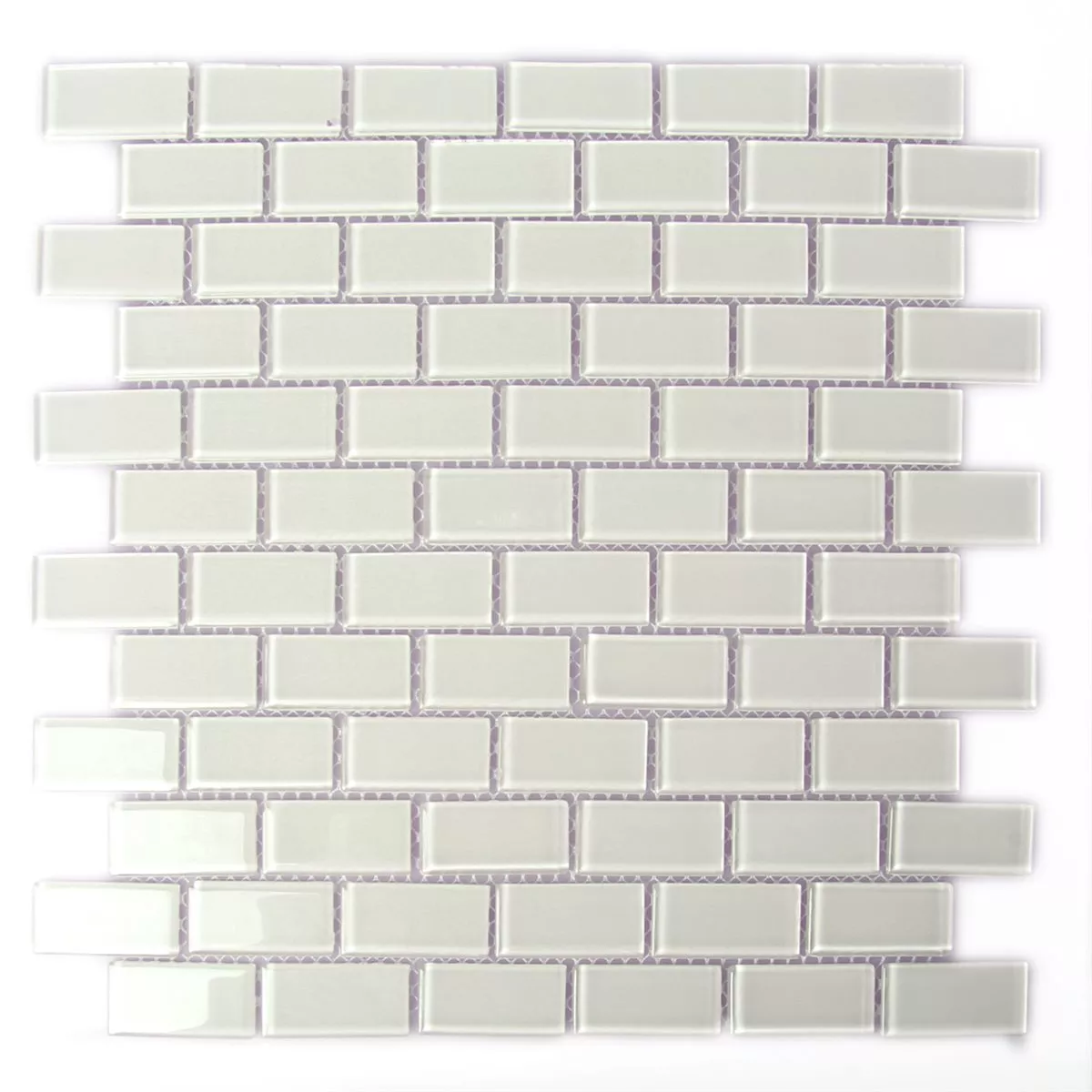 Mosaikfliesen Glas Brick Weiss Glänzend 25x50x4mm