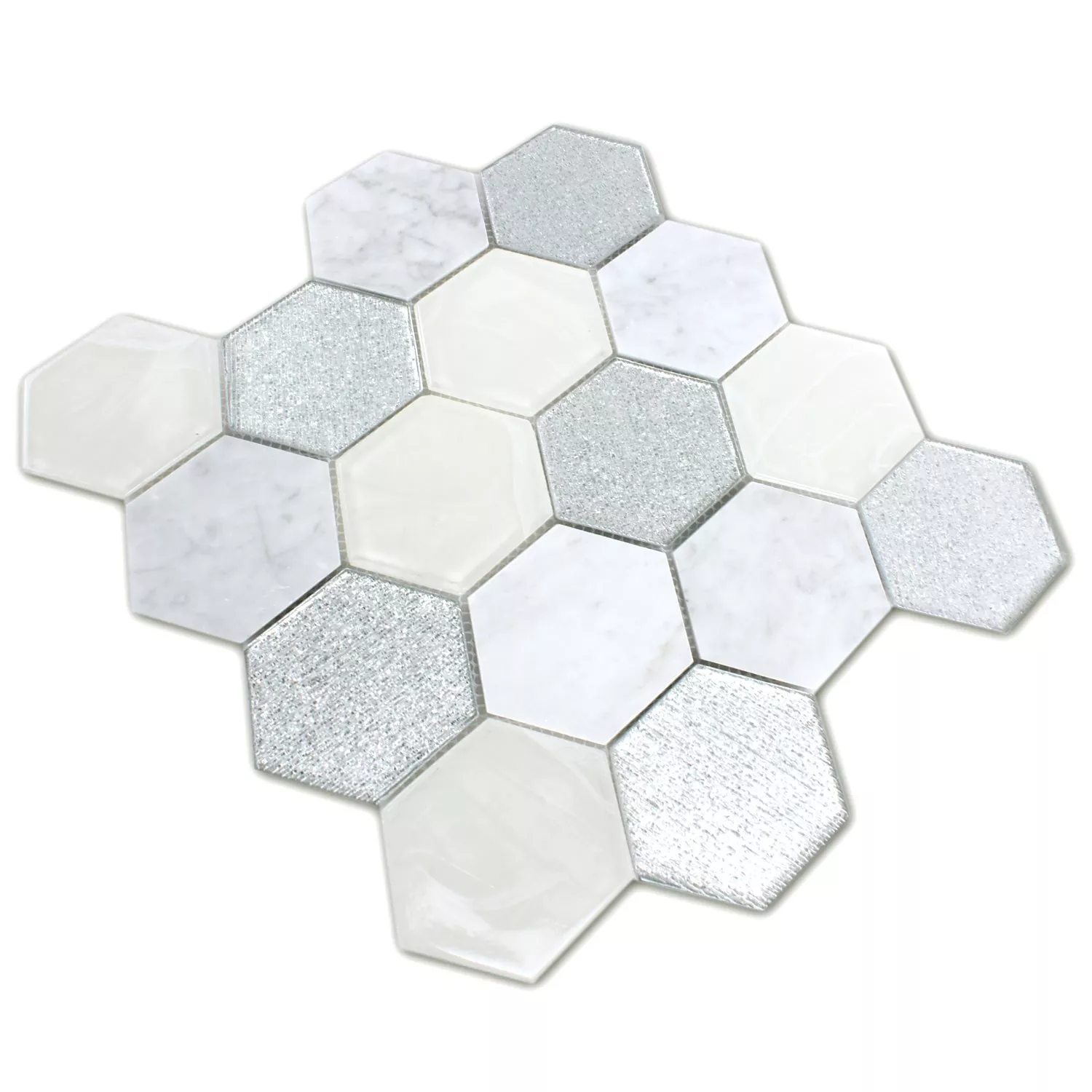 Mosaikfliesen Hexagon Lipari Silber Grau