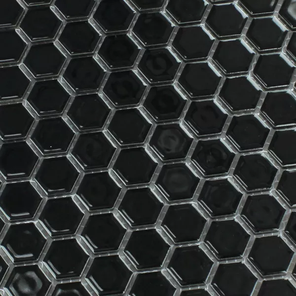 Mosaikfliesen Keramik Hexagon Schwarz Glänzend H23