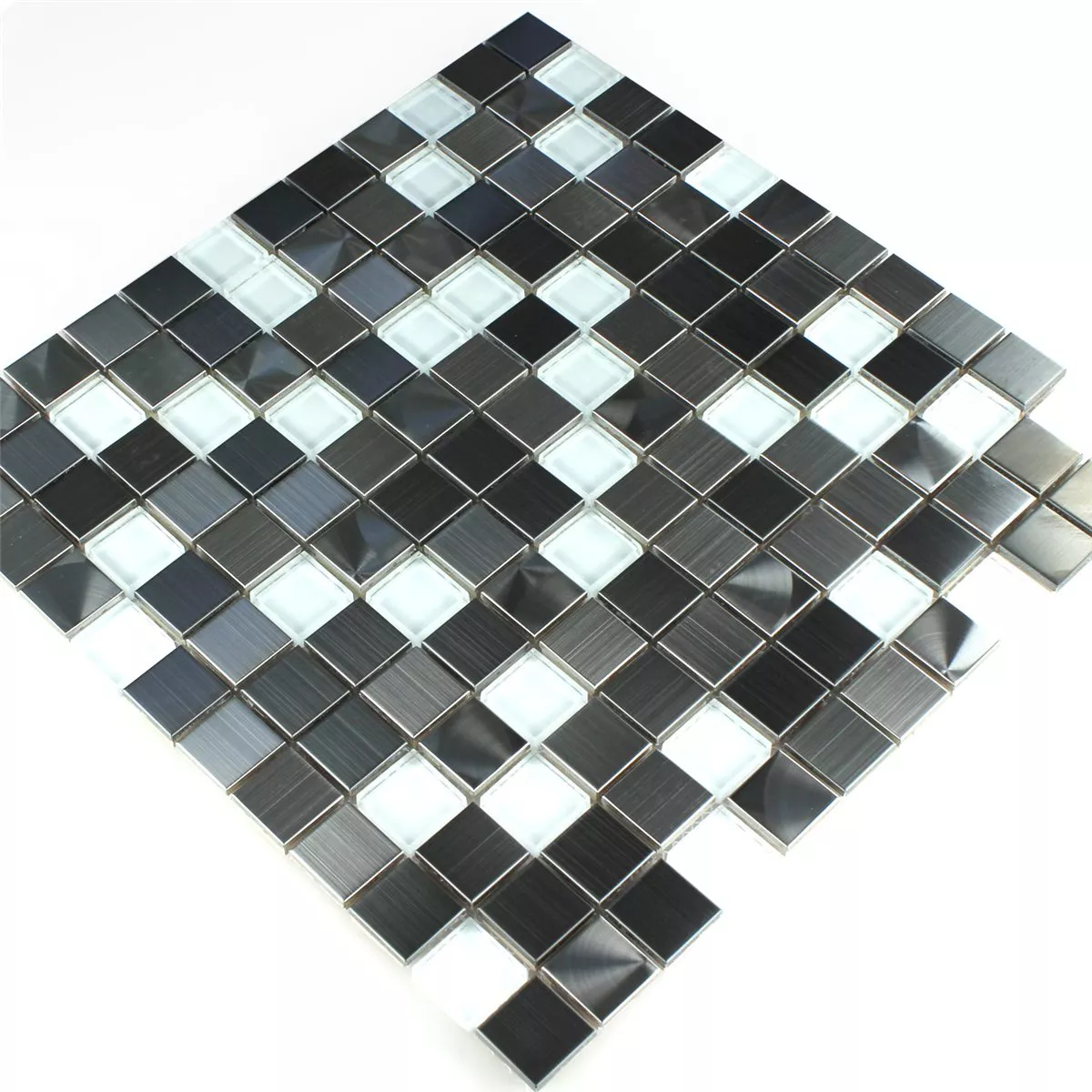 Mosaikfliesen Edelstahl Glas Weiss Silber