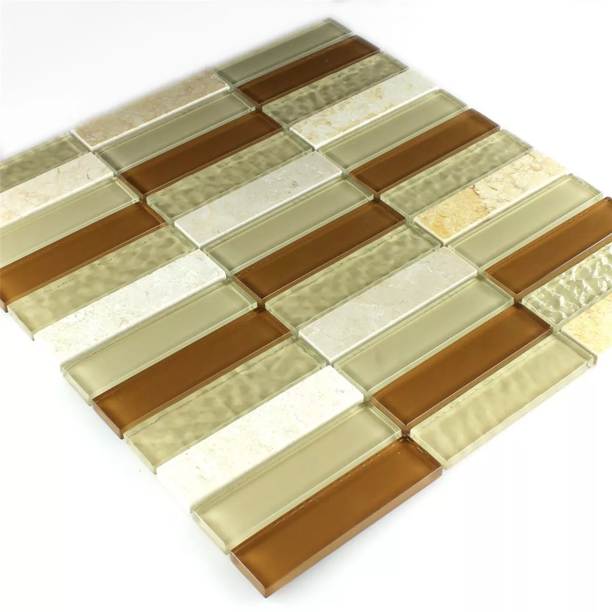 Mosaikfliesen Glas Naturstein Braun Beige Stripes