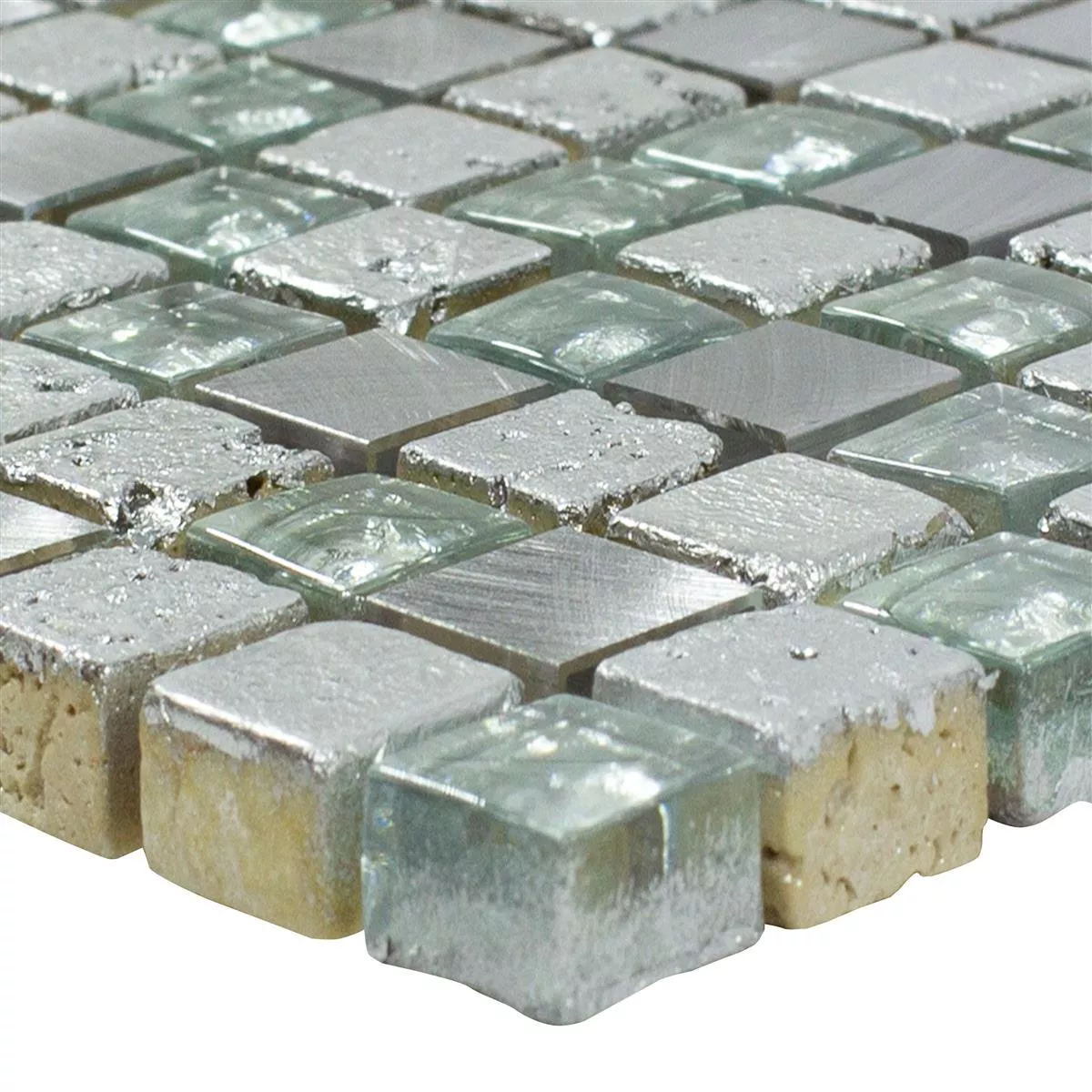 Natursten Glas Aluminium Mosaik Stilo Ljusgrå Silver Natursten Glas Aluminium Mosaik Stilo Ljusgrå Silver