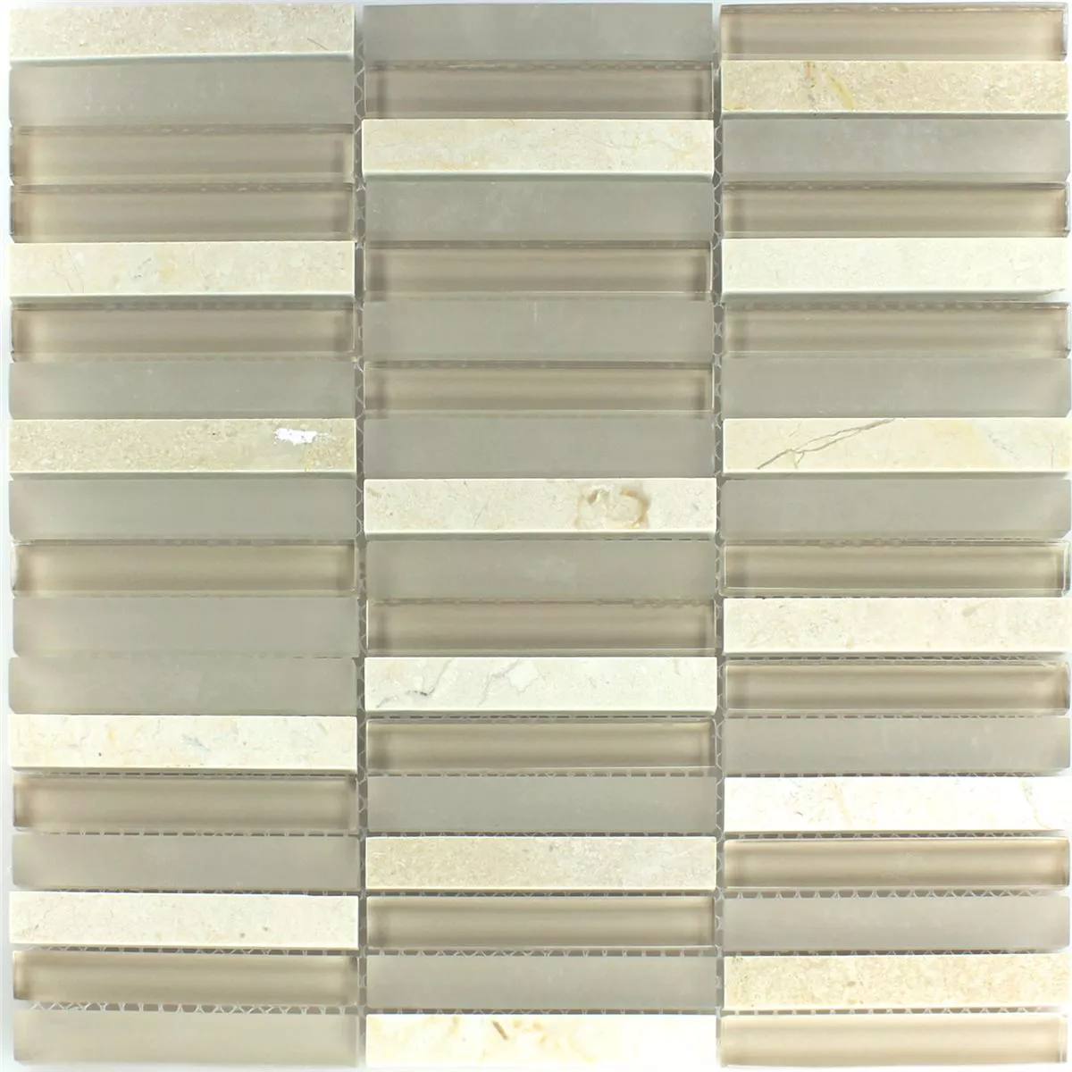 Mosaikfliesen Glas Marmor Barbuda Creme 15x98x8mm