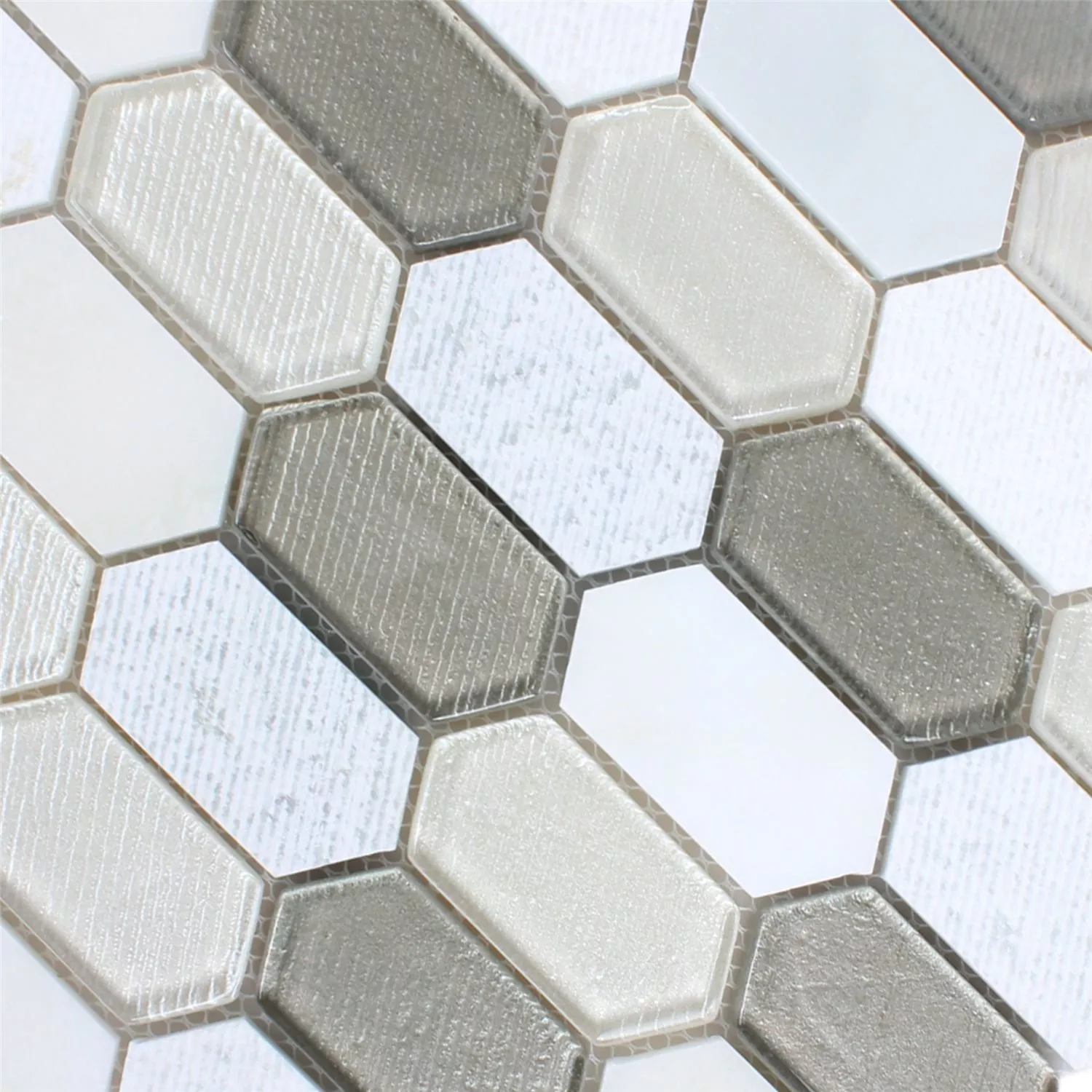 Mosaikfliesen Februata Hexagon Weiss Beige Grau