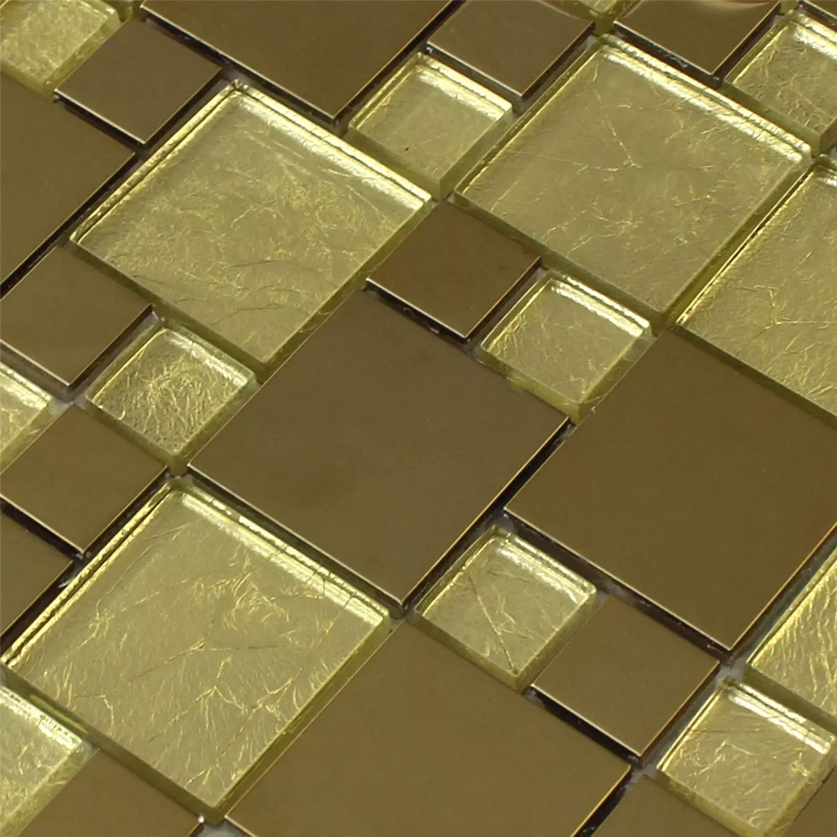 Mosaikfliesen Glas Edelstahl Metall Gold