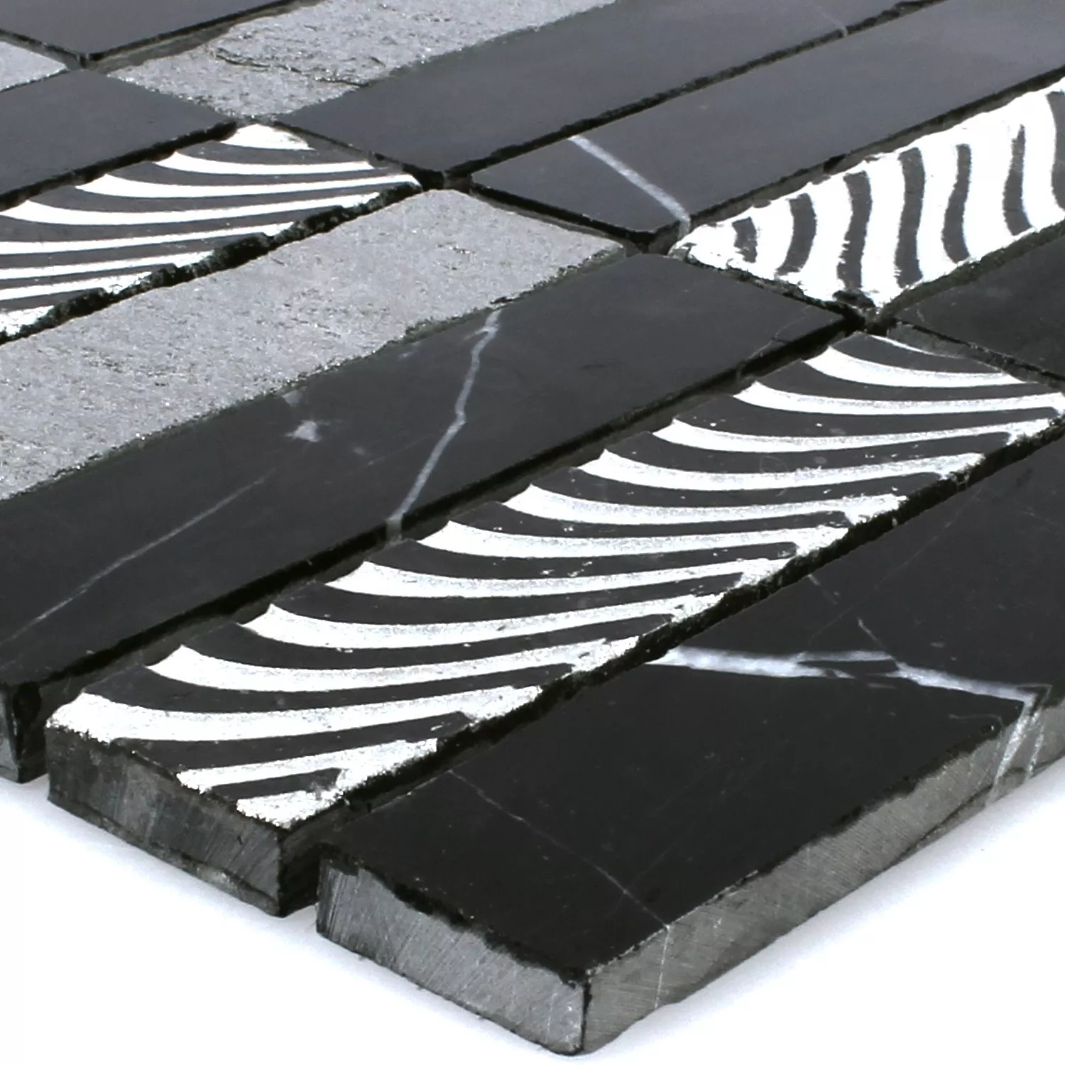 Natursten Mosaik Carving Svart Grå Silver Natursten Mosaik Carving Svart Grå Silver
