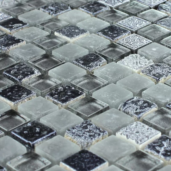 Muster von Mosaikfliesen Escimo Glas Naturstein Mix Grey Black