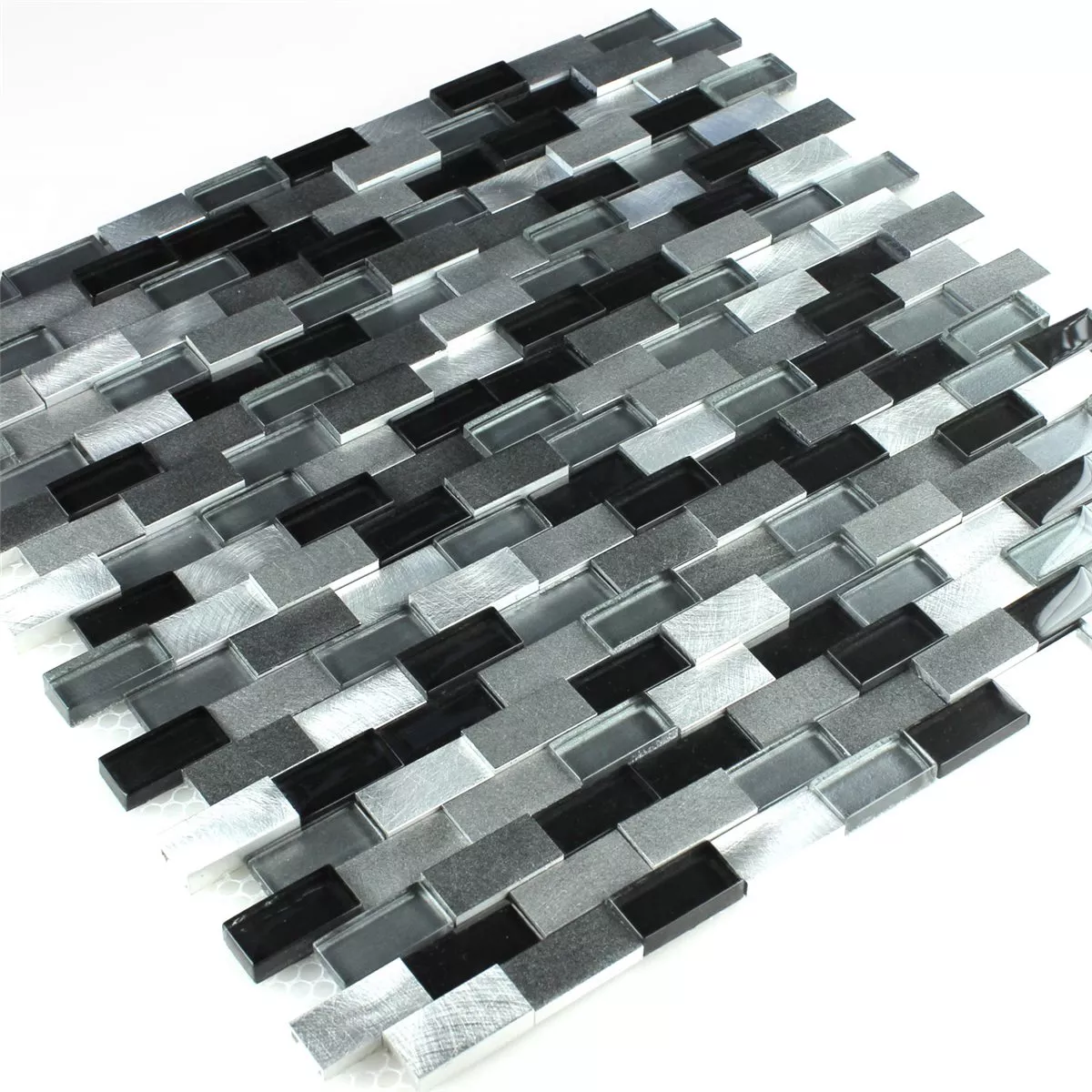 Mosaikfliesen Aluminium Glas Design 3D Schwarz Silber