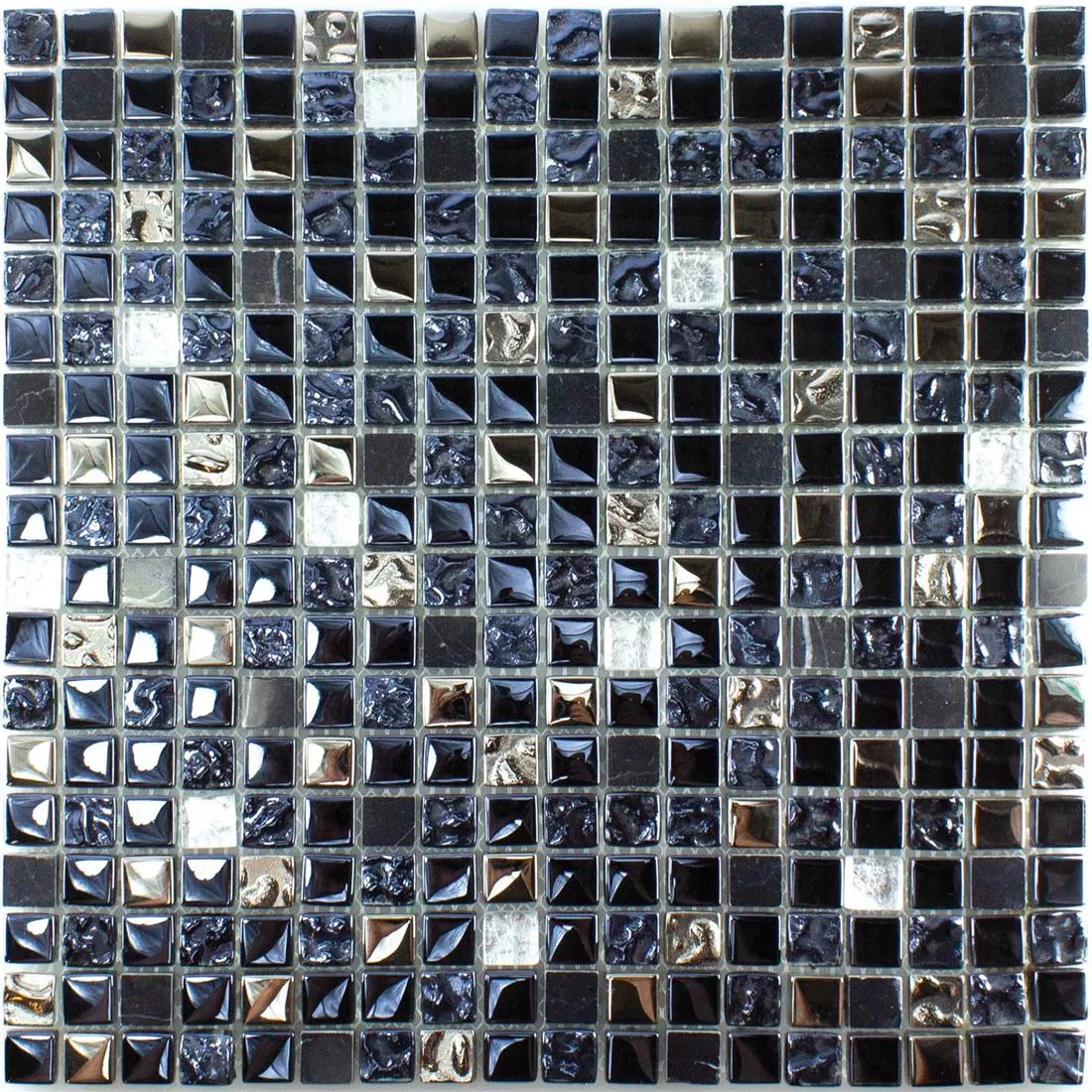 Glas Naturstein Mosaikfliese Cooktown Schwarz Silber