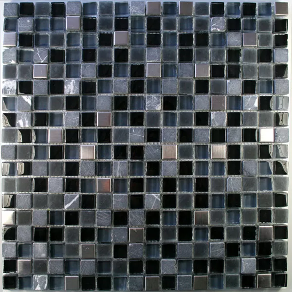 Mosaikfliesen Glas Marmor Edelstahl Schwarz Mix