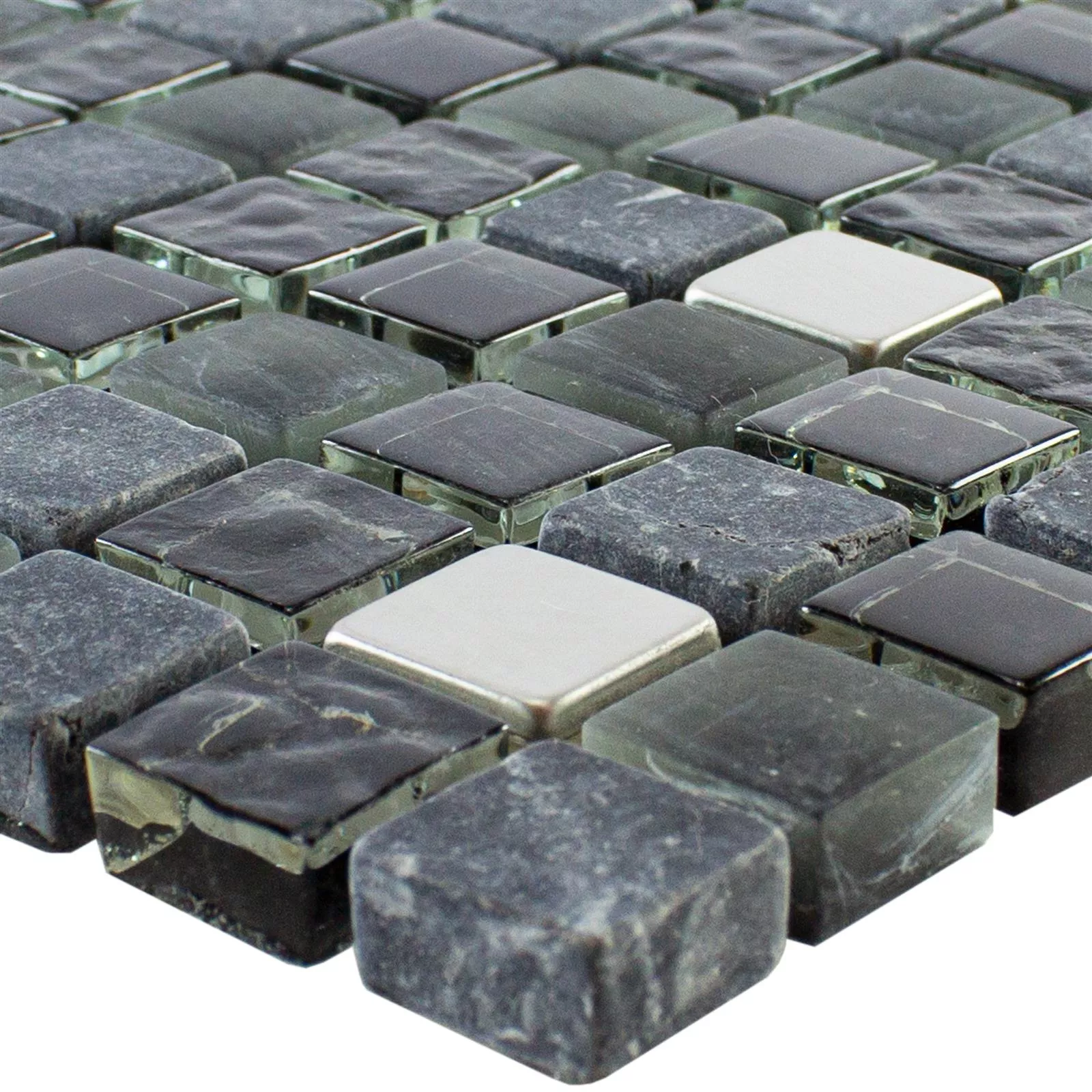 Glas Natursten Rostfritt Stål Mosaik Kosovo Svart Silver Glas Natursten Rostfritt Stål Mosaik Kosovo Svart Silver