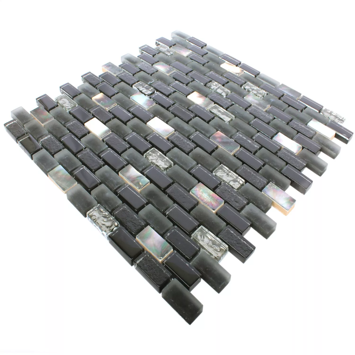 Mosaikfliesen Gondomar Glas Muschel Mix Schwarz