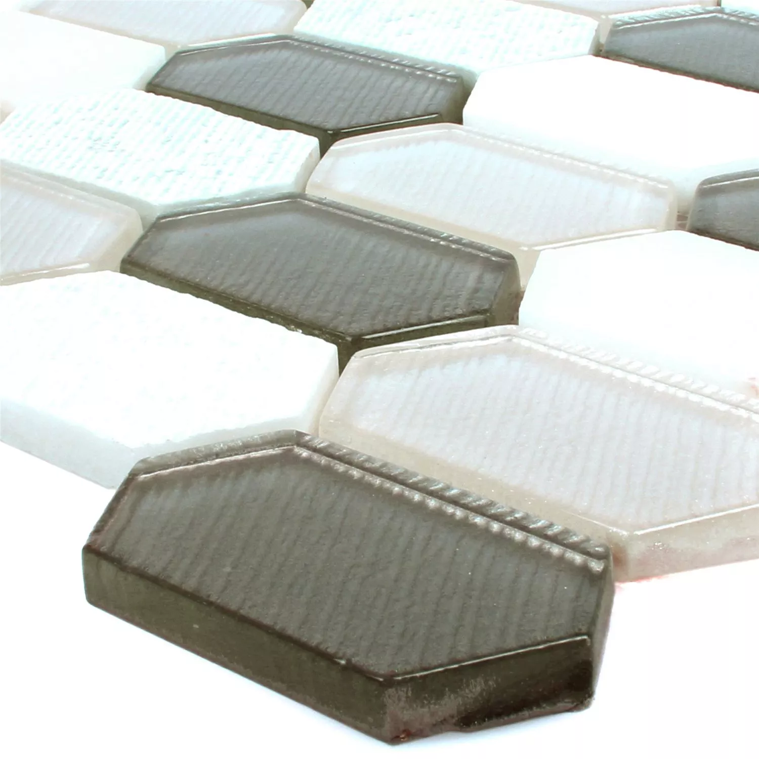 Mosaikfliesen Februata Hexagon Weiss Beige Grau