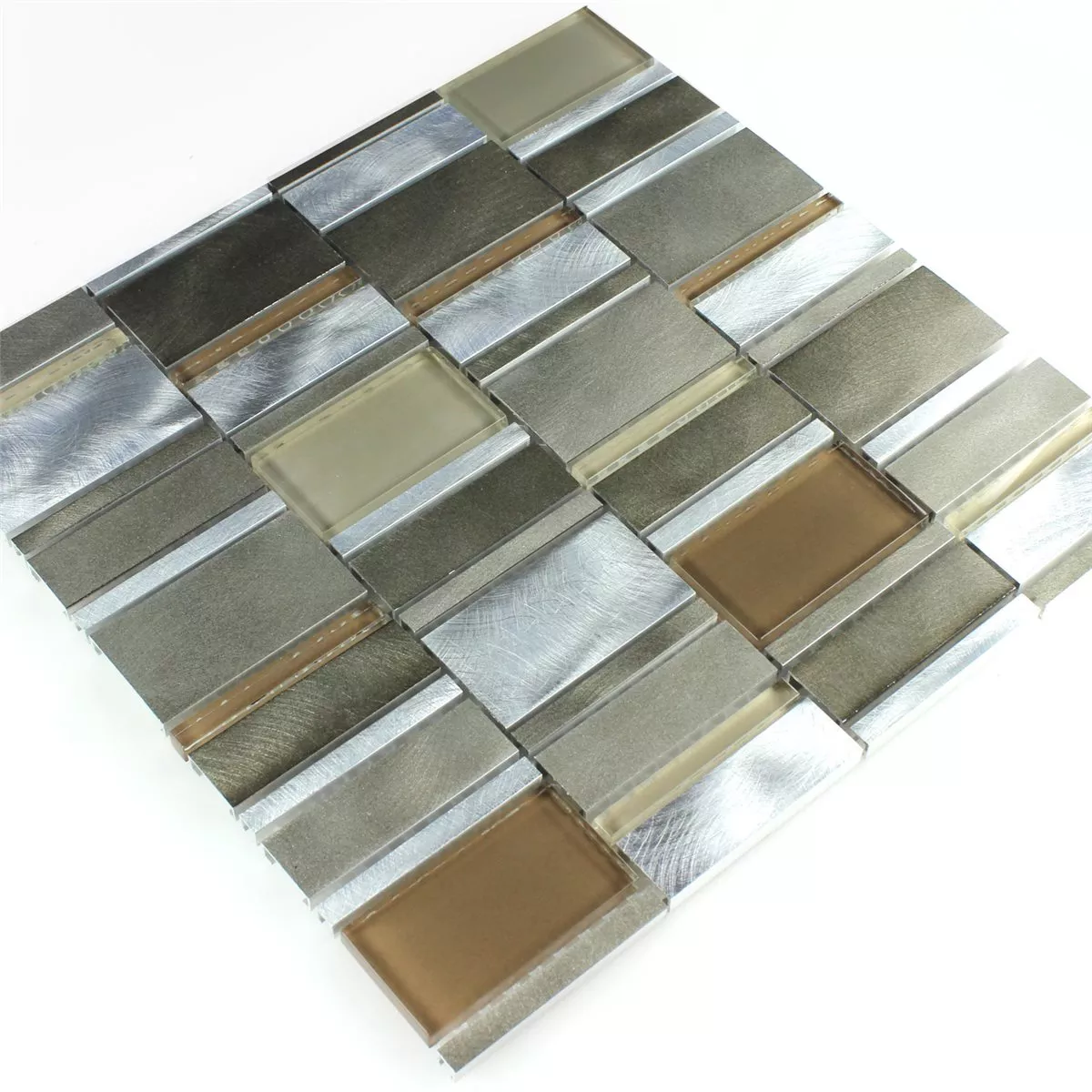 Mosaikfliesen Aluminium Glas Braun Beige