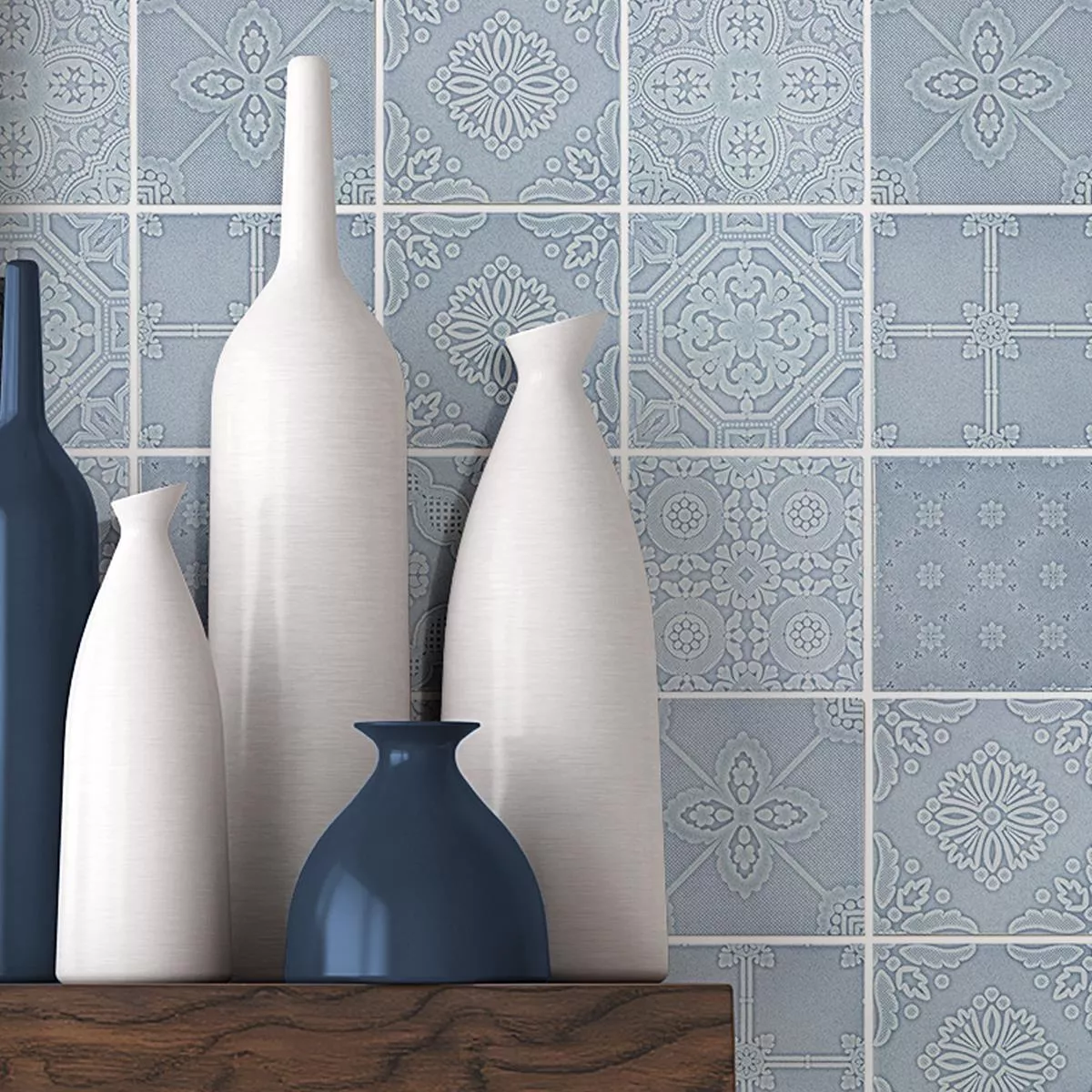 Muster von Keramik Mosaik Fliesen Rivabella Relief Blau