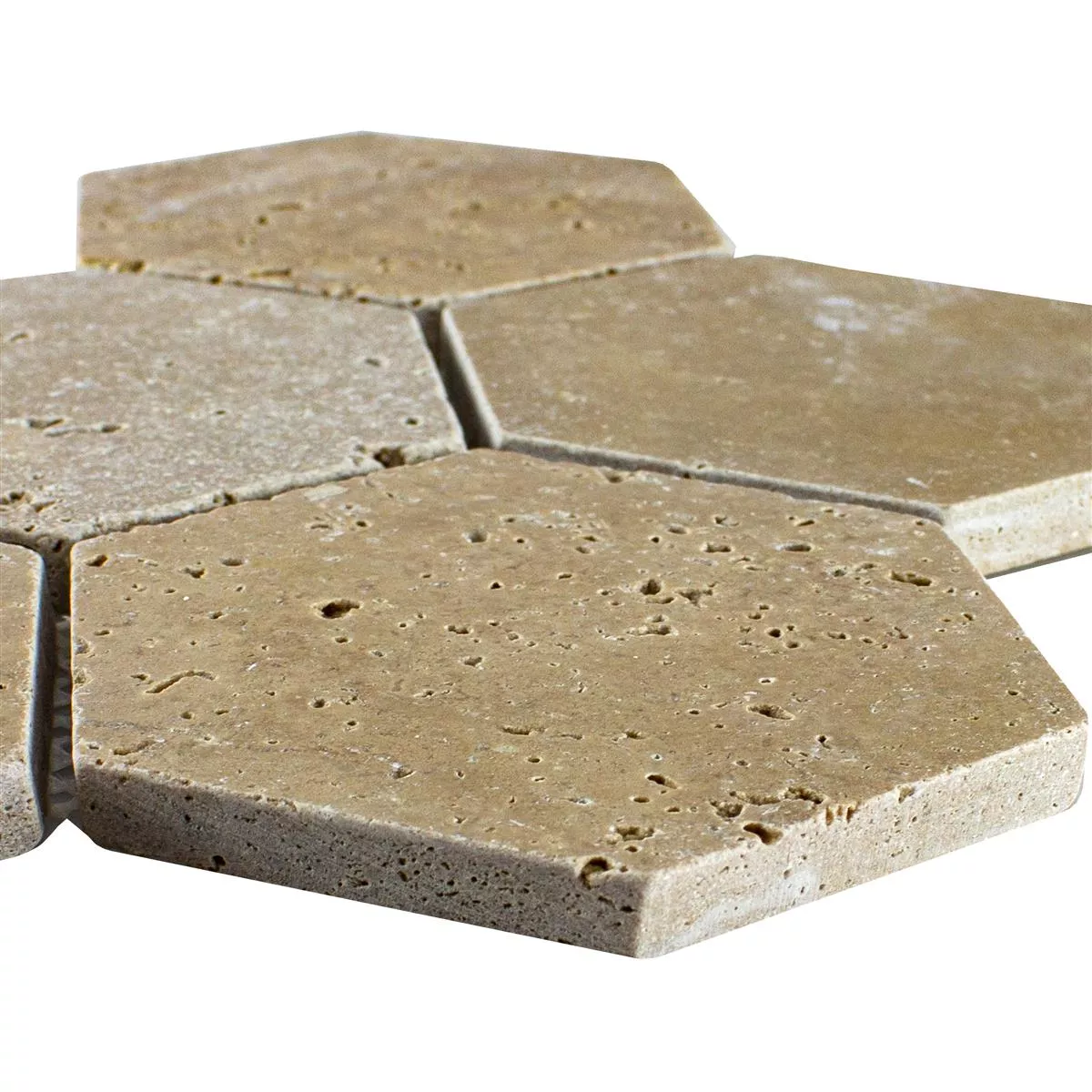 Travertin Natursten Mosaik Mercado Sexhörning Brun Travertin Natursten Mosaik Mercado Sexhörning Brun