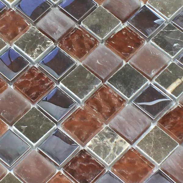 Mosaikfliesen Glas Marmor 23x23x8mm Braun Mix Metall