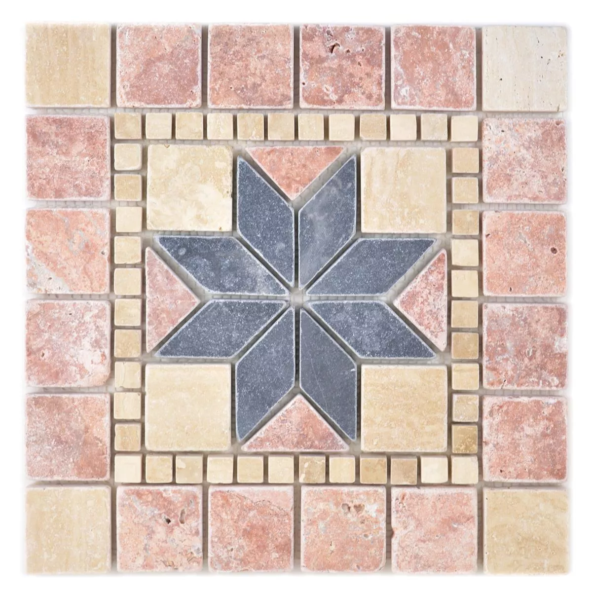 Natursten Rosone Tarbora Beige Röd Svart 30x30cm Natursten Rosone Tarbora Beige Röd Svart 30x30cm