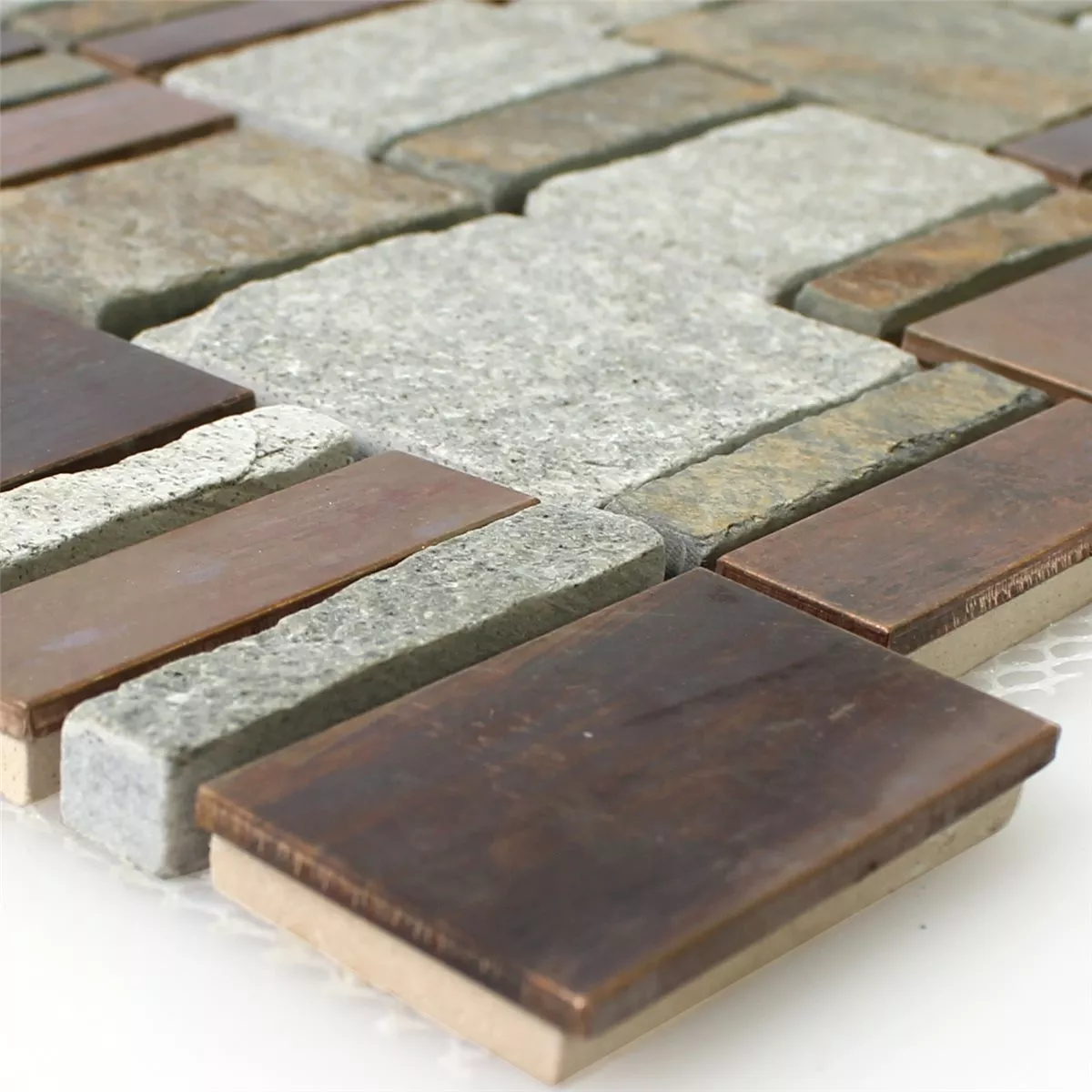 Natursten Kvartsit Metall Aluminium Mosaik Topsail Koppar Brun Natursten Kvartsit Metall Aluminium Mosaik Topsail Koppar Brun