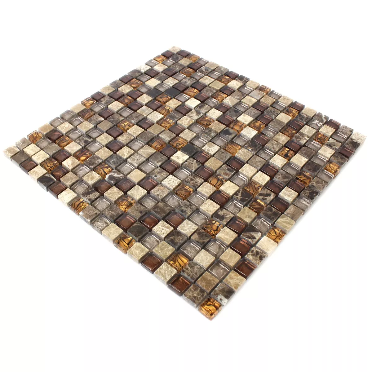 Mosaikfliesen Glas Naturstein Beige Braun 15x15x8mm