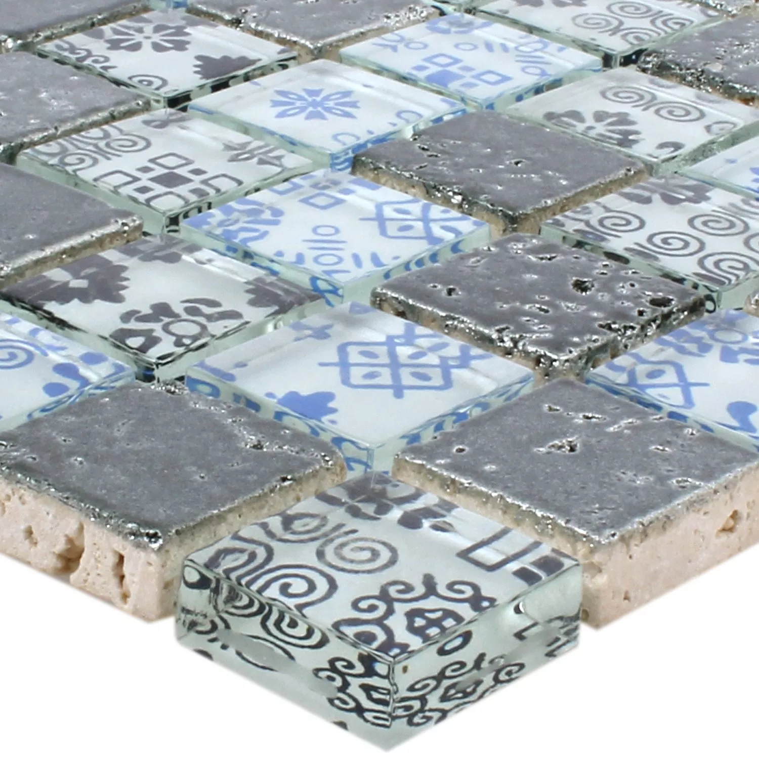 Mosaikfliesen Resin Glas Belmont Blau Silber