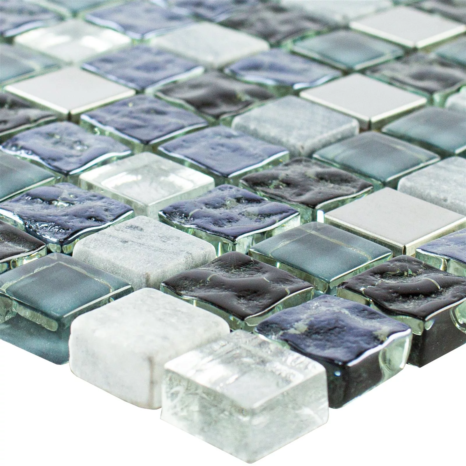 Glas Natursten Rostfritt Stål Mosaik Dysart Grå Blå Silver Glas Natursten Rostfritt Stål Mosaik Dysart Grå Blå Silver