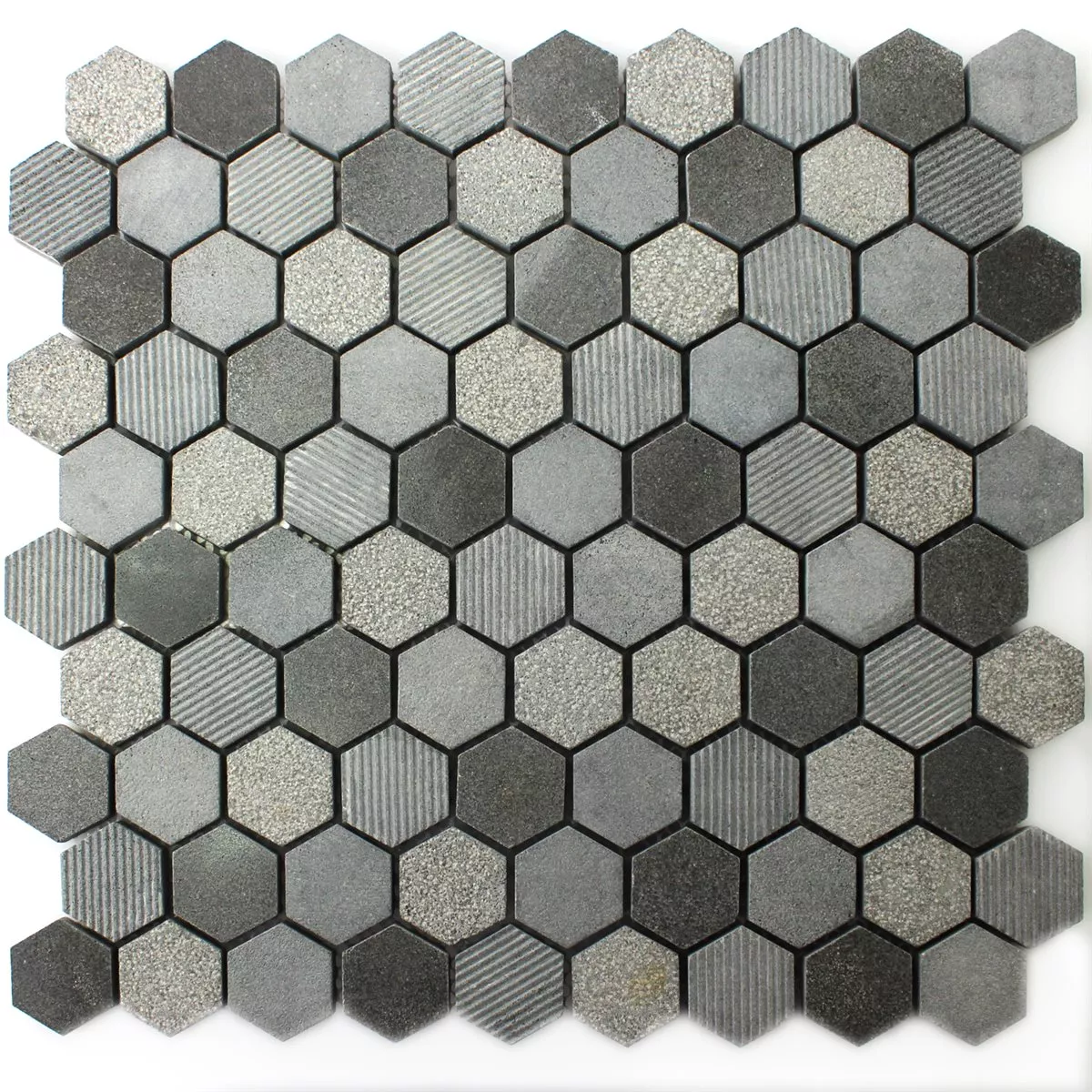 Mosaikfliesen Hexagon Naturstein Notte Anthrazit