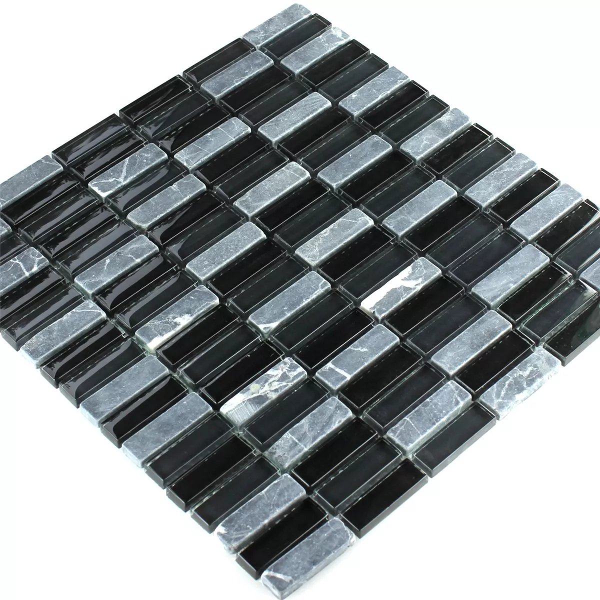 Mosaikfliesen Glas Marmor Schwarz Grau Mix