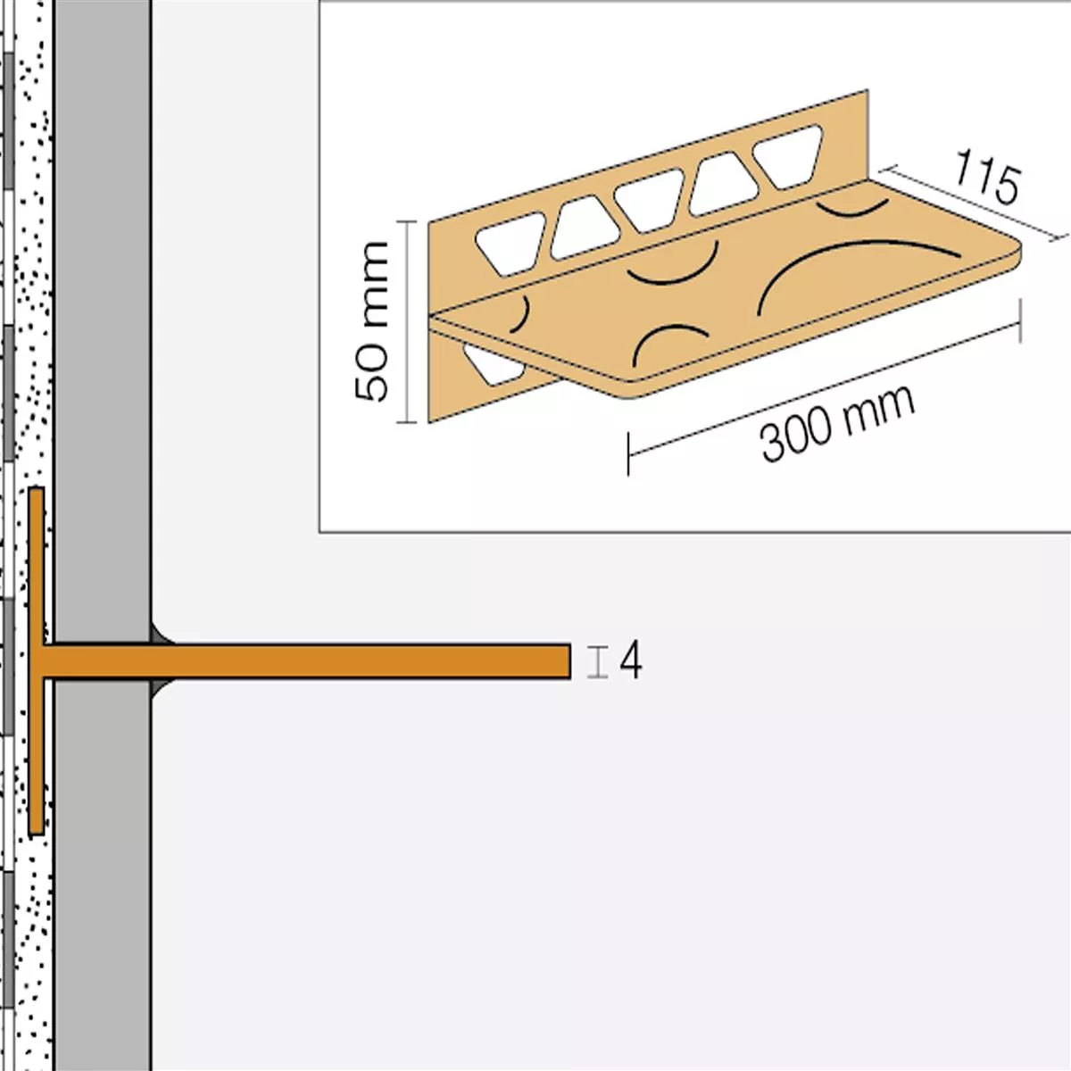 Duschablage Wandablage Schlüter Rechteck 30x11,5cm Curve Weiß