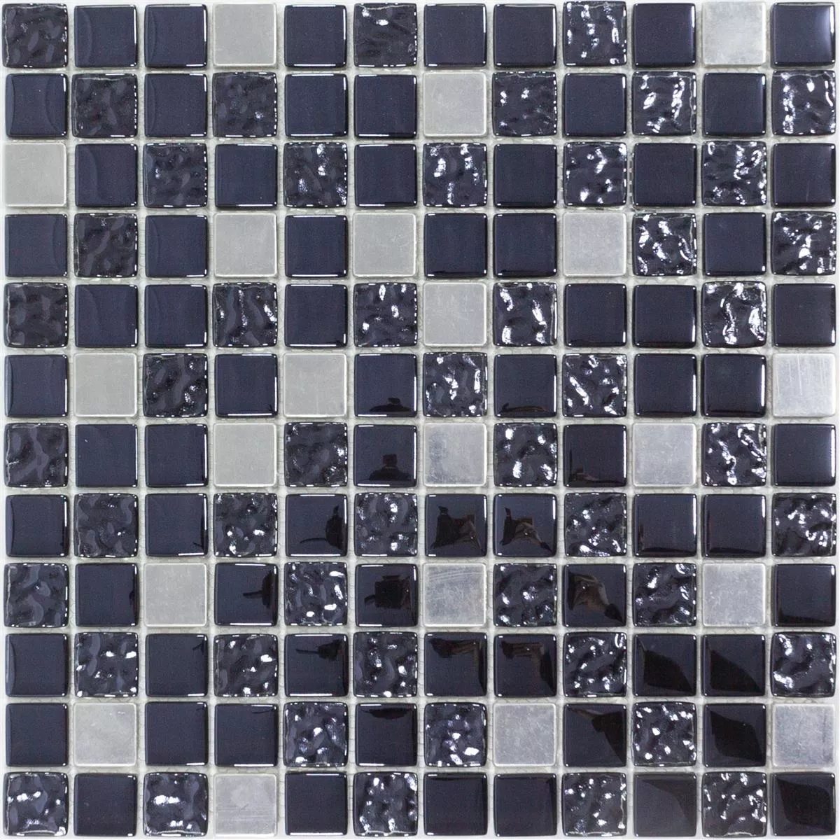 Muster von Mosaikfliesen Glas Edelstahl Blackriver Schwarz Silber Mix