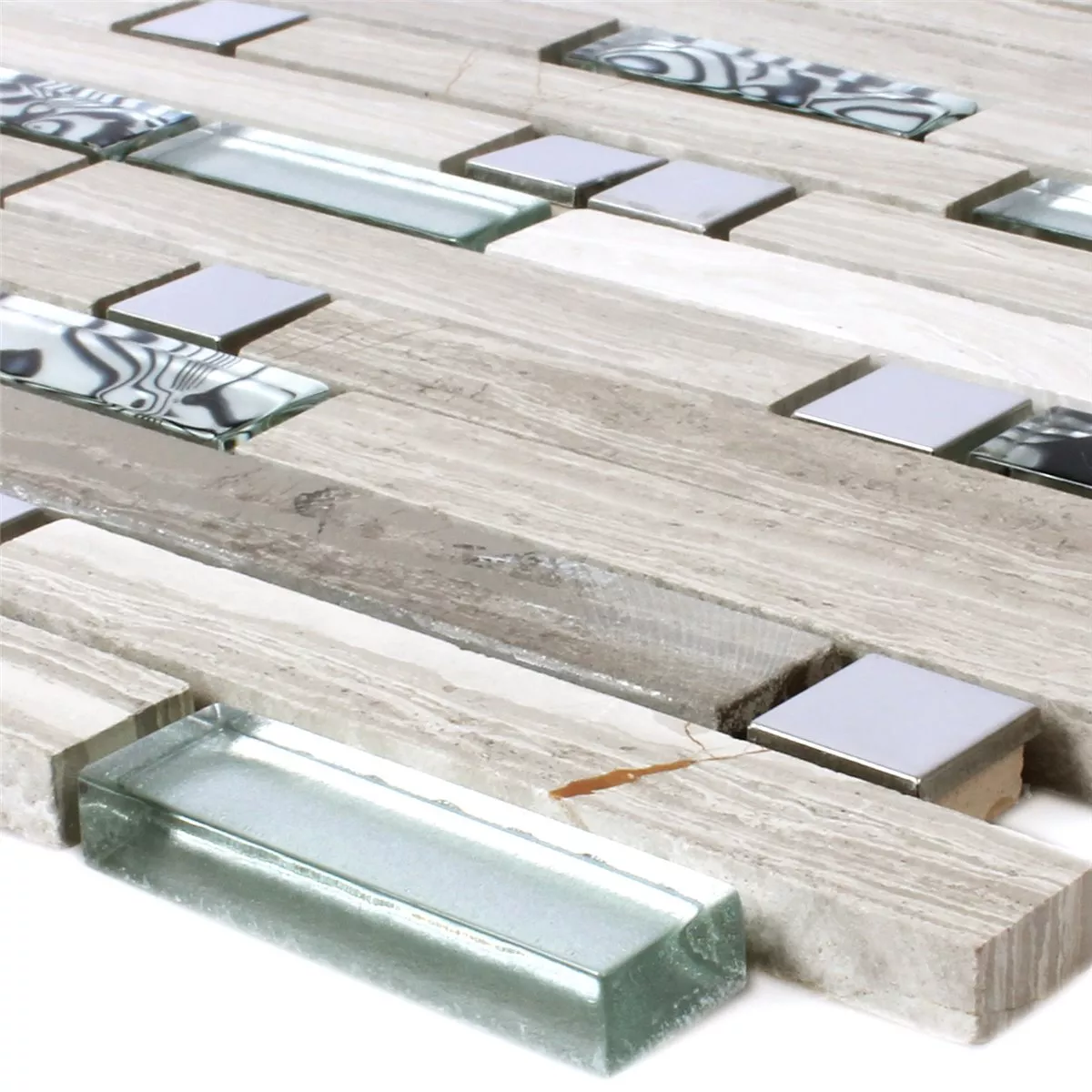 Mosaikfliesen Metall Glas Naturstein Grau Silber Mix